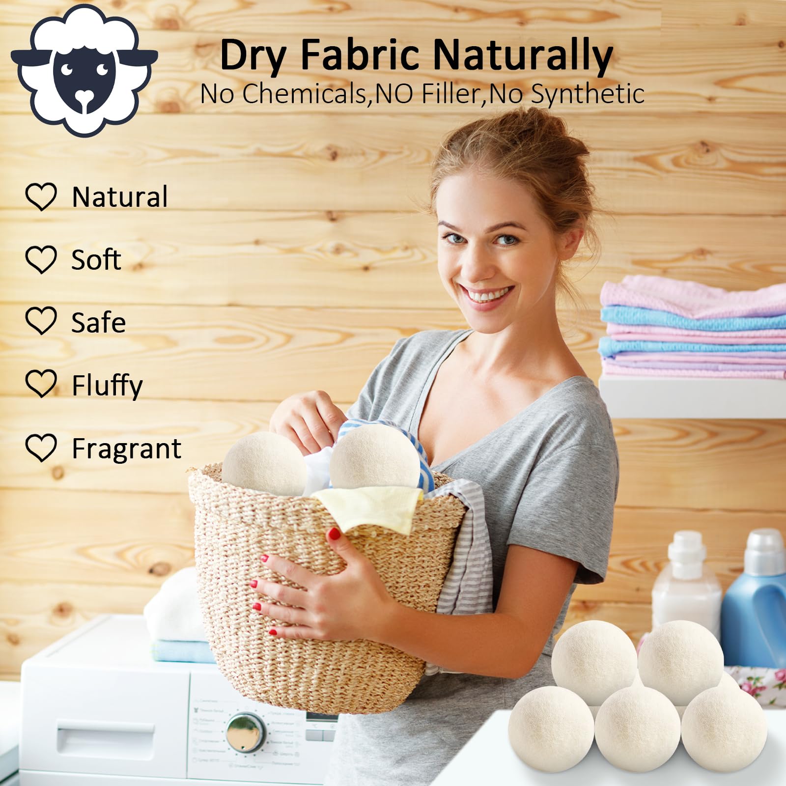 12 Pack Wool Dryer Balls XL Reusable Laundry Balls for Dryer Natural Fabric Softener Ball with 1 Storage Bags Reduce Wrinkles and Decrease Drying Time (12 Count)