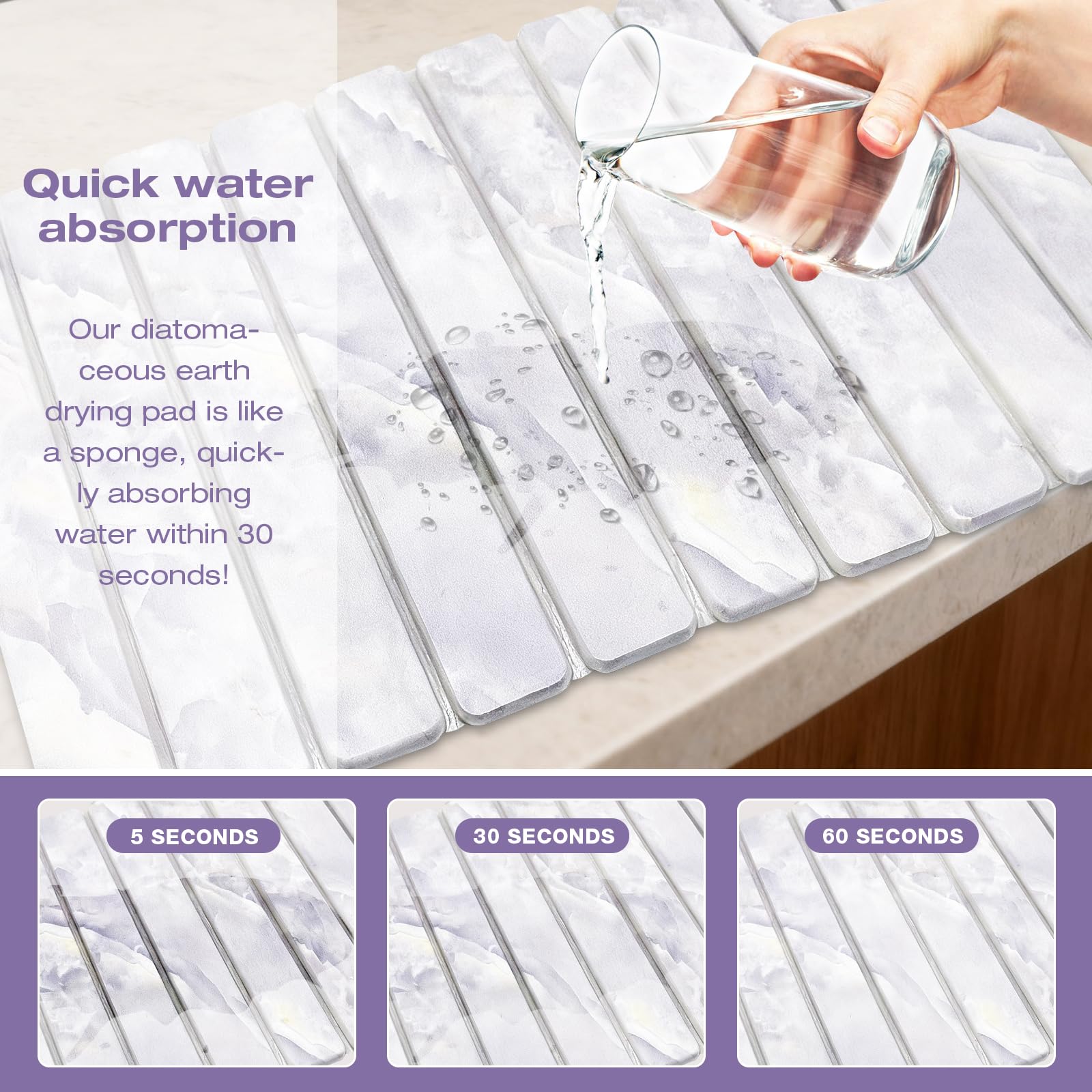 Elegant Grey Marble Drying Mat