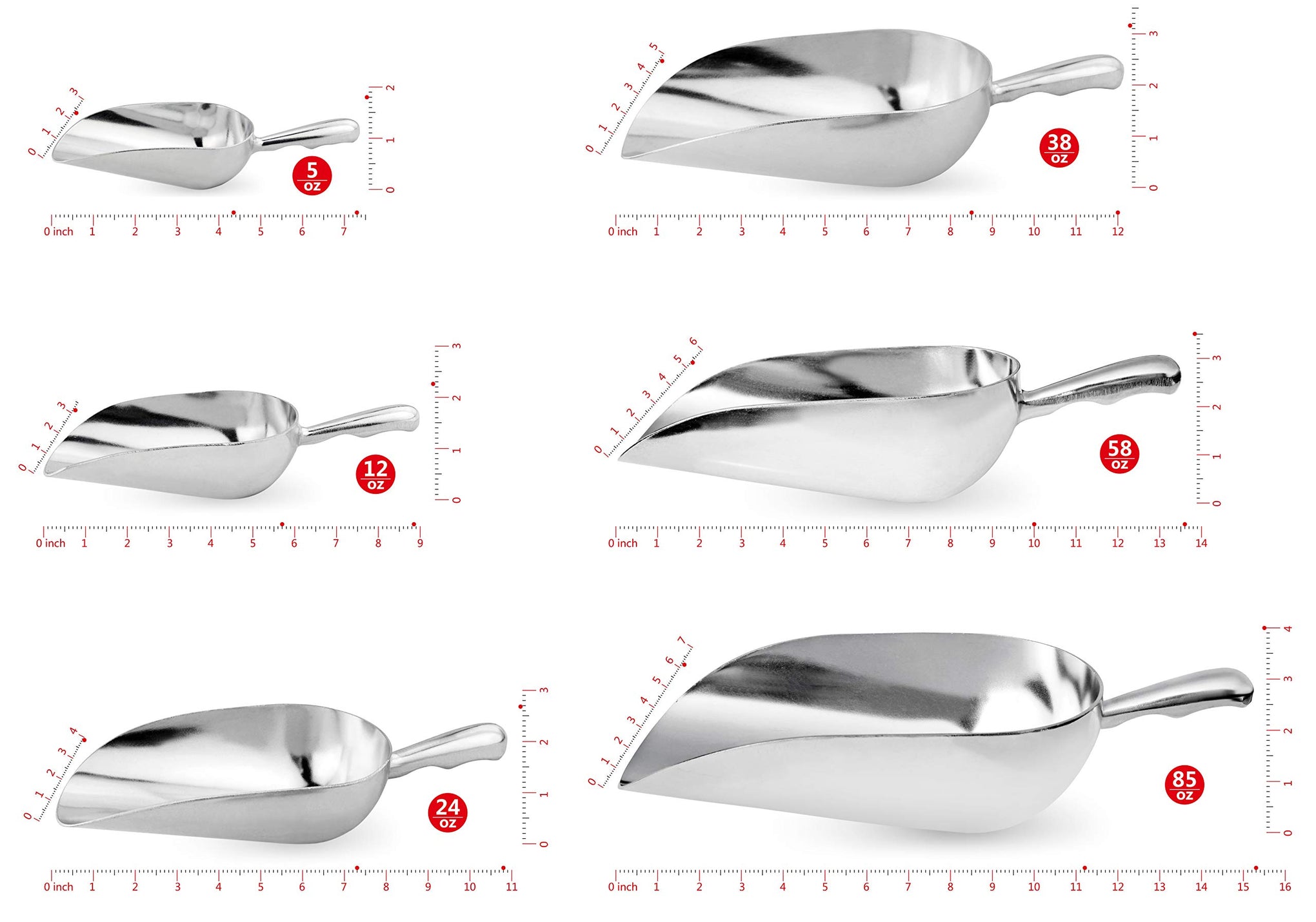 34509 One Piece Cast Aluminum Round Bottom Bar Ice Flour Utility Scoop