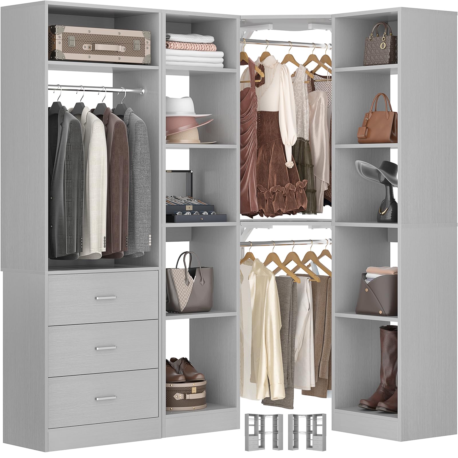 Corner Closet System with 3 Drawers