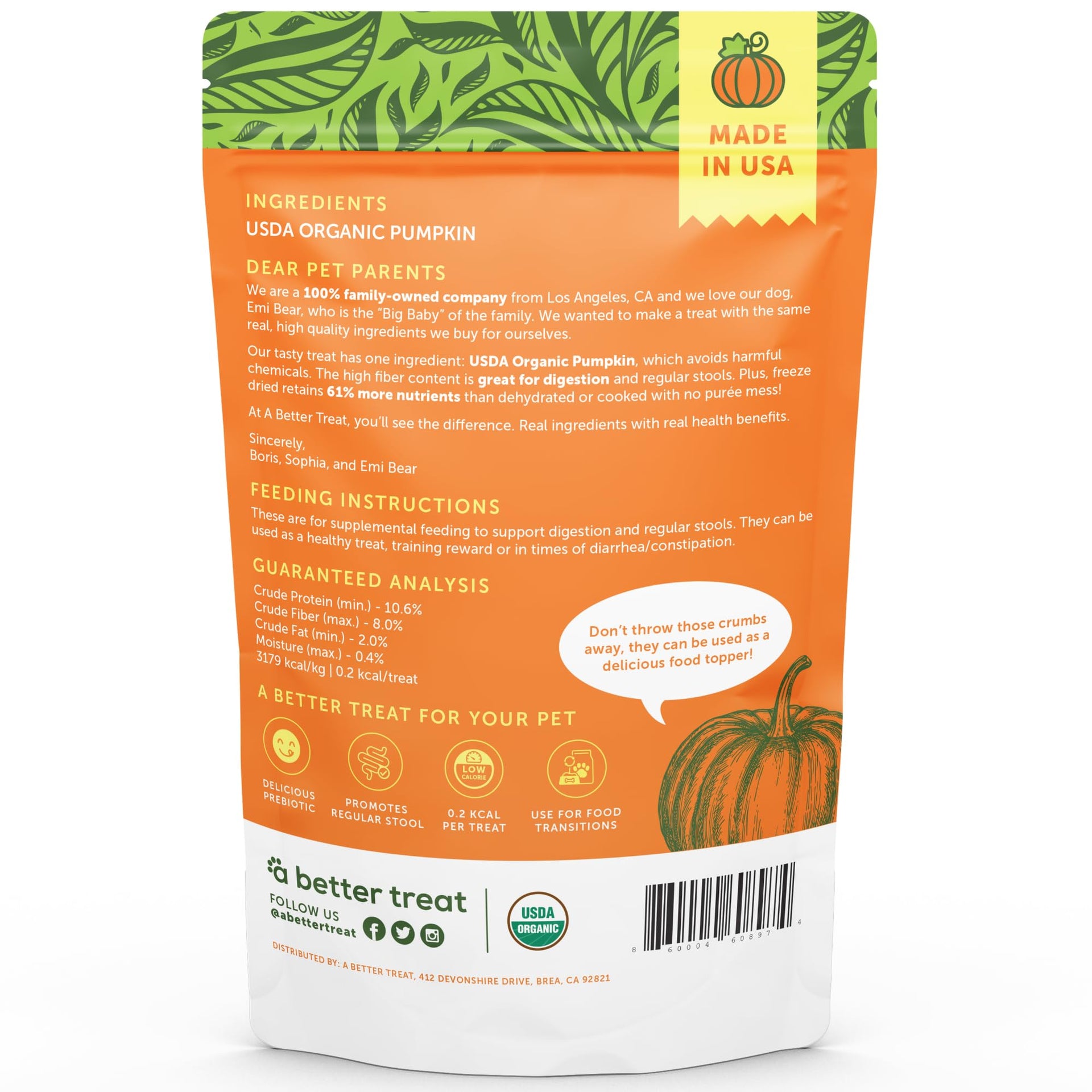 Freeze Dried Organic Pumpkin Dog and Cat Treats (3 Ounce)