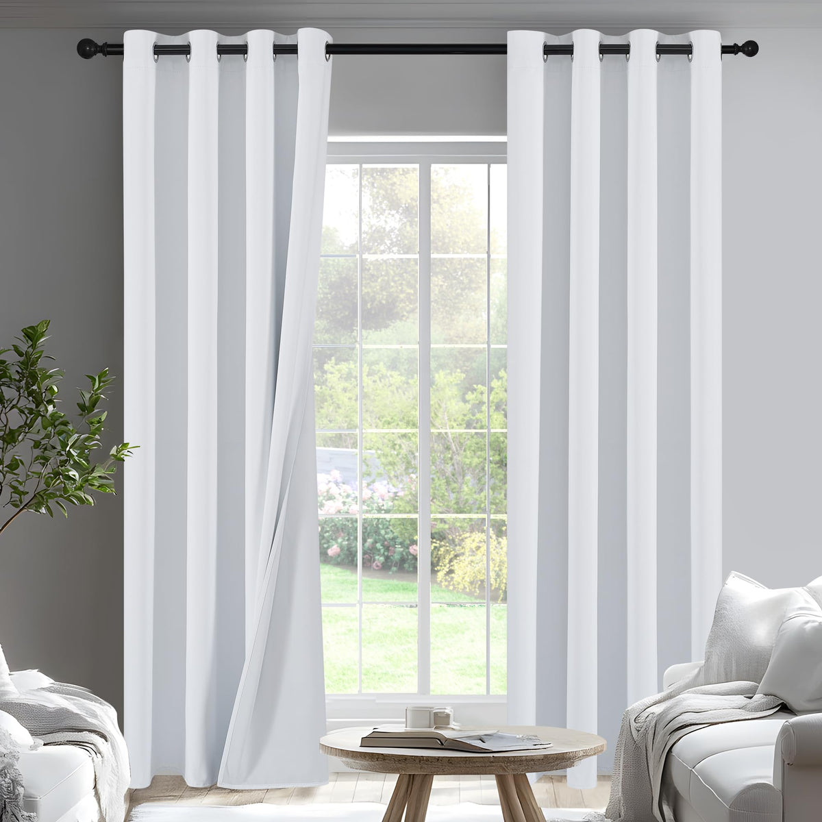 White Total Blackout Curtains 84 inch Length 2 Panels Set