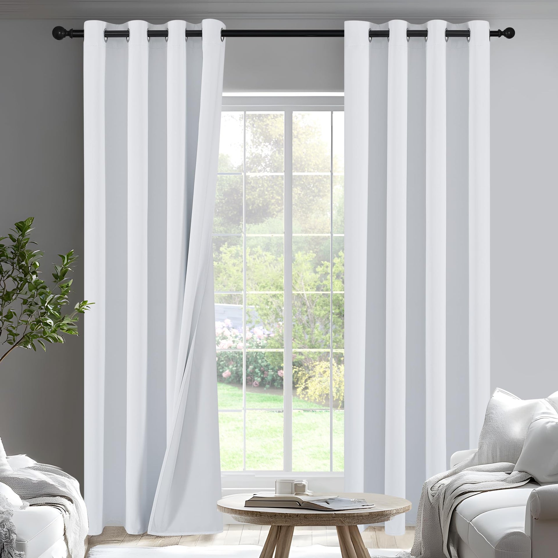 White 100% Blackout Curtains for Bedroom 80 inch Long 2 Pcs (2 Count)