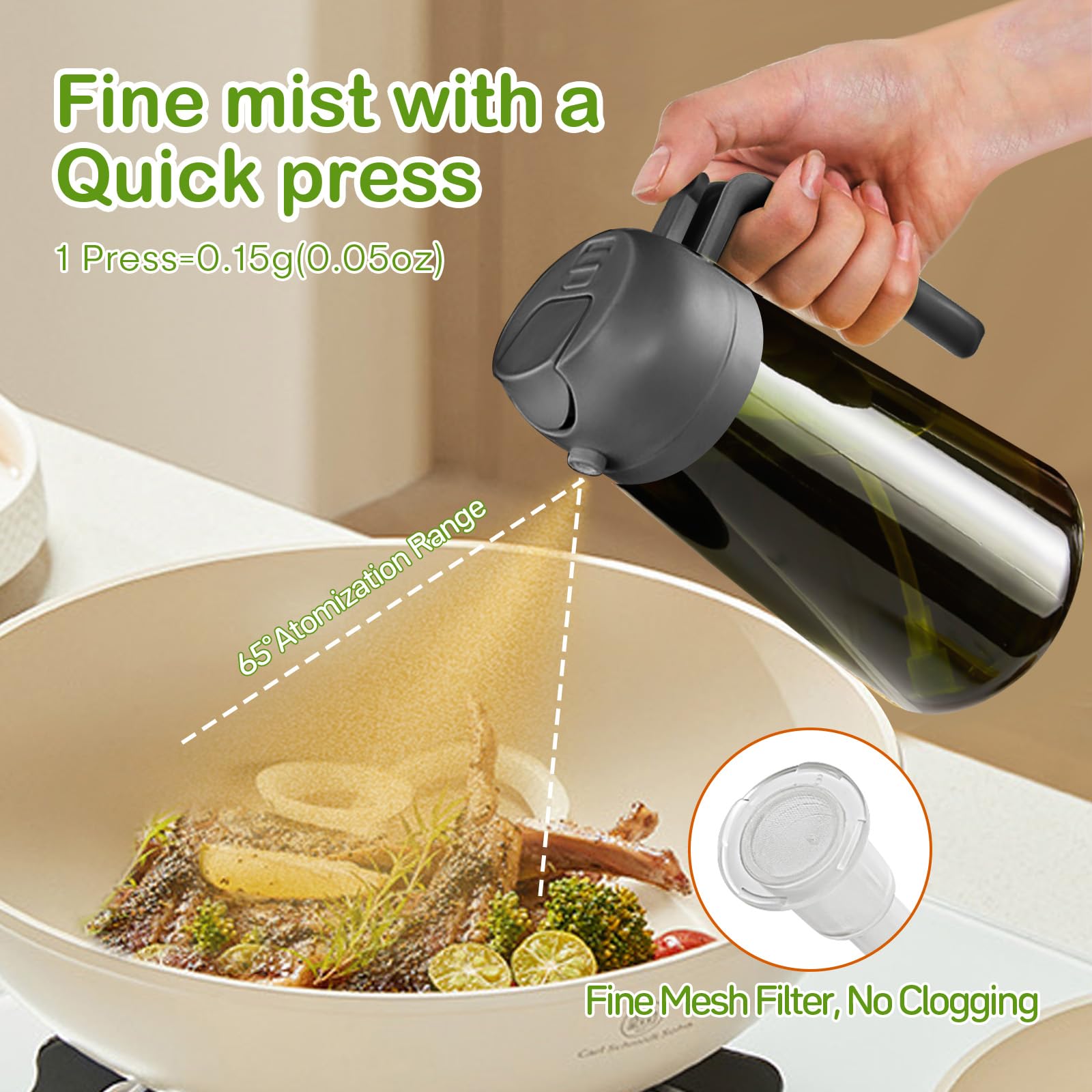 16oz 470ml Dark Green Oil Sprayer for Cooking with Stickers