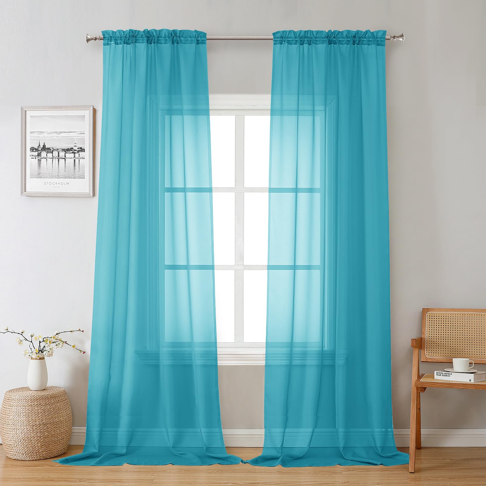 Turquoise Sheer Curtains 108 Inches Long (2 Count)