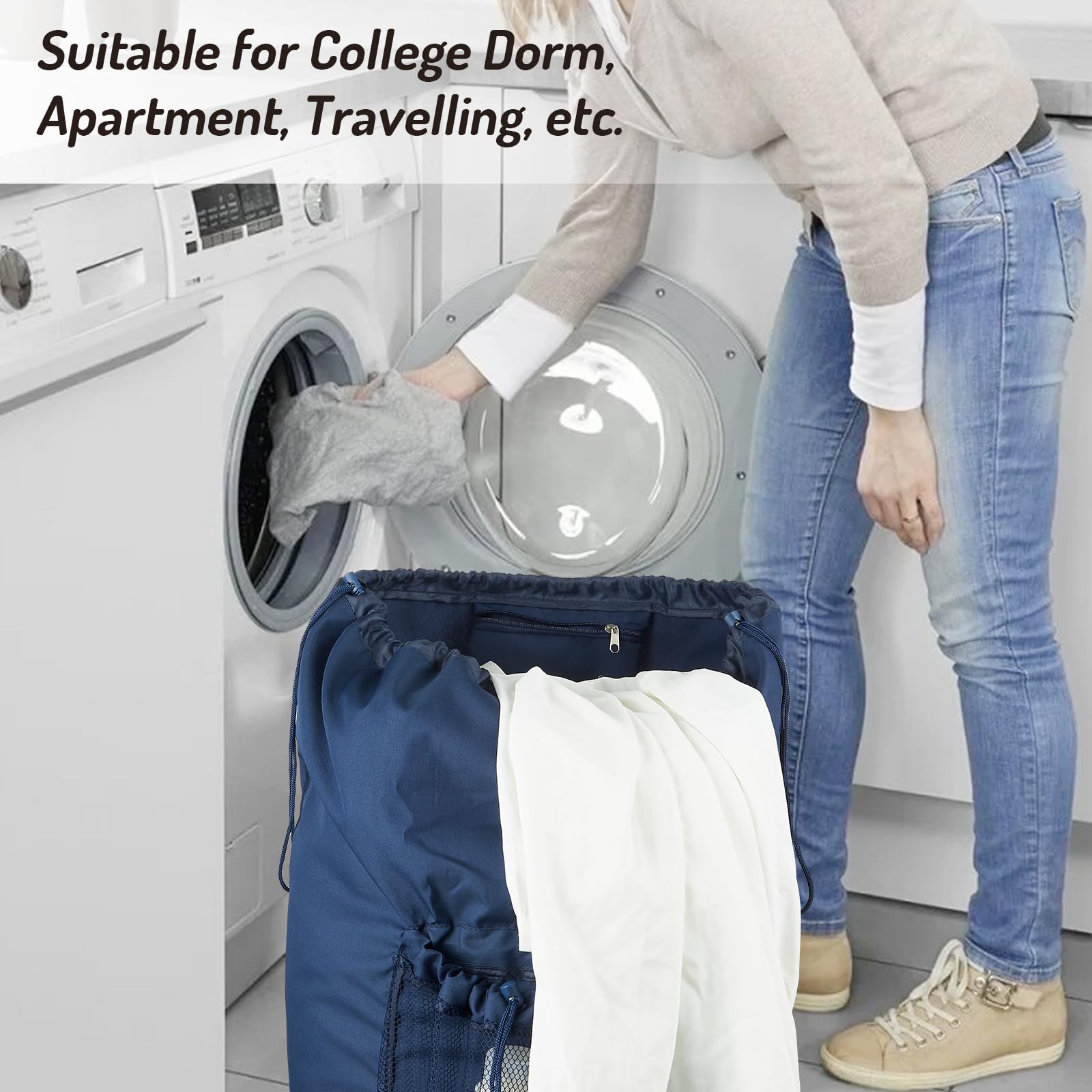 Laundry Bag Backpack with Detergent Holder and Adjustable Shoulder Straps