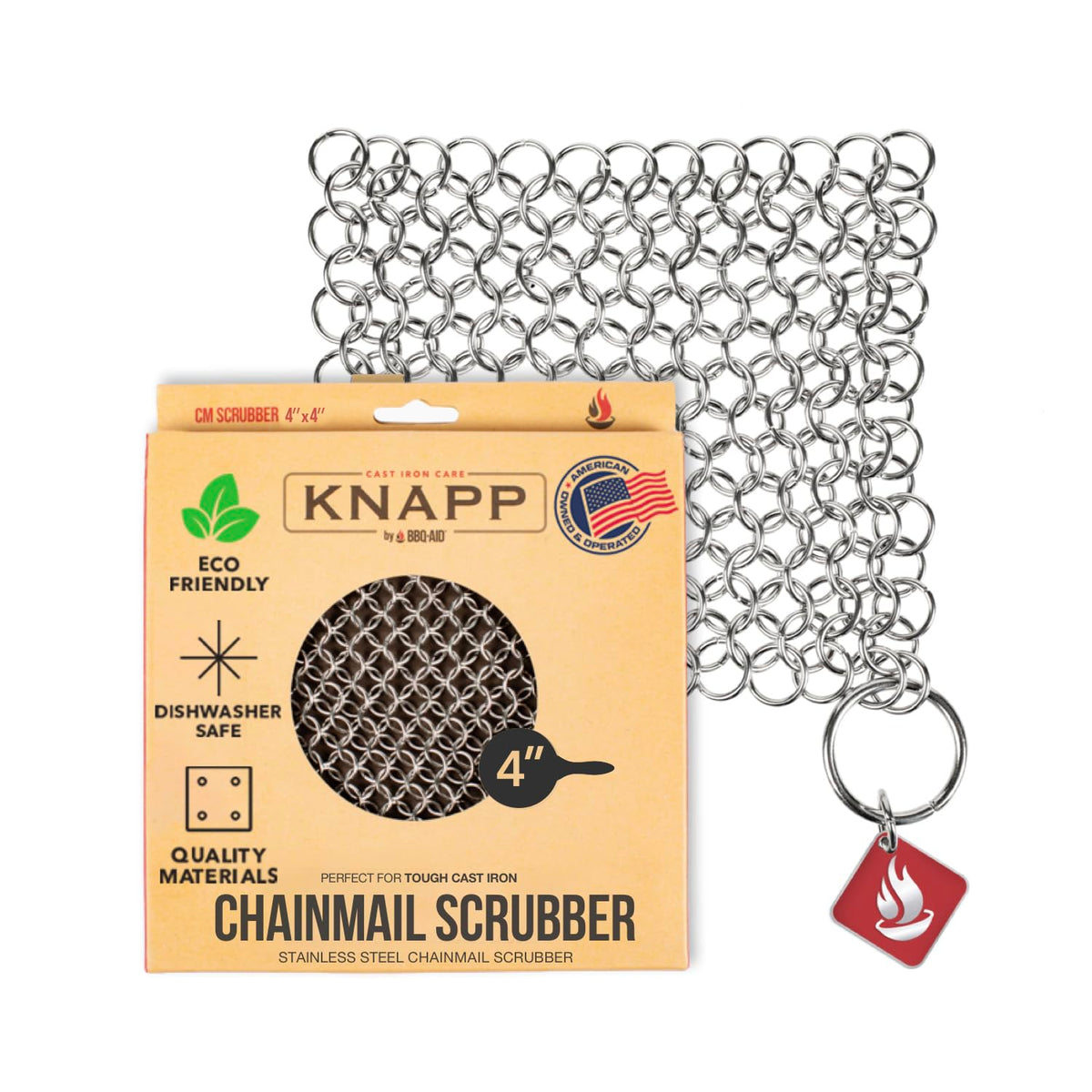 Knapp Made CM Scrubber 4" x 4" Small Ring Chainmail Cast Iron Scrubber