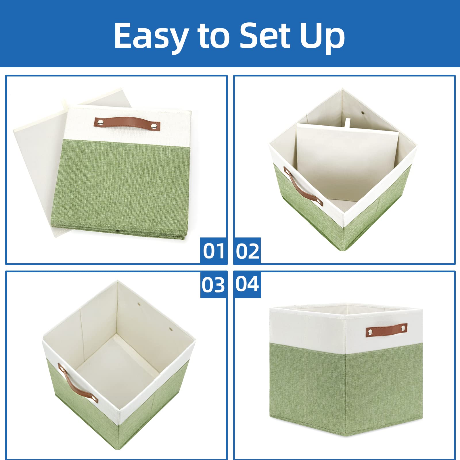 12 Inch Fabric Storage Cubes Storage Bins with Leather Handles