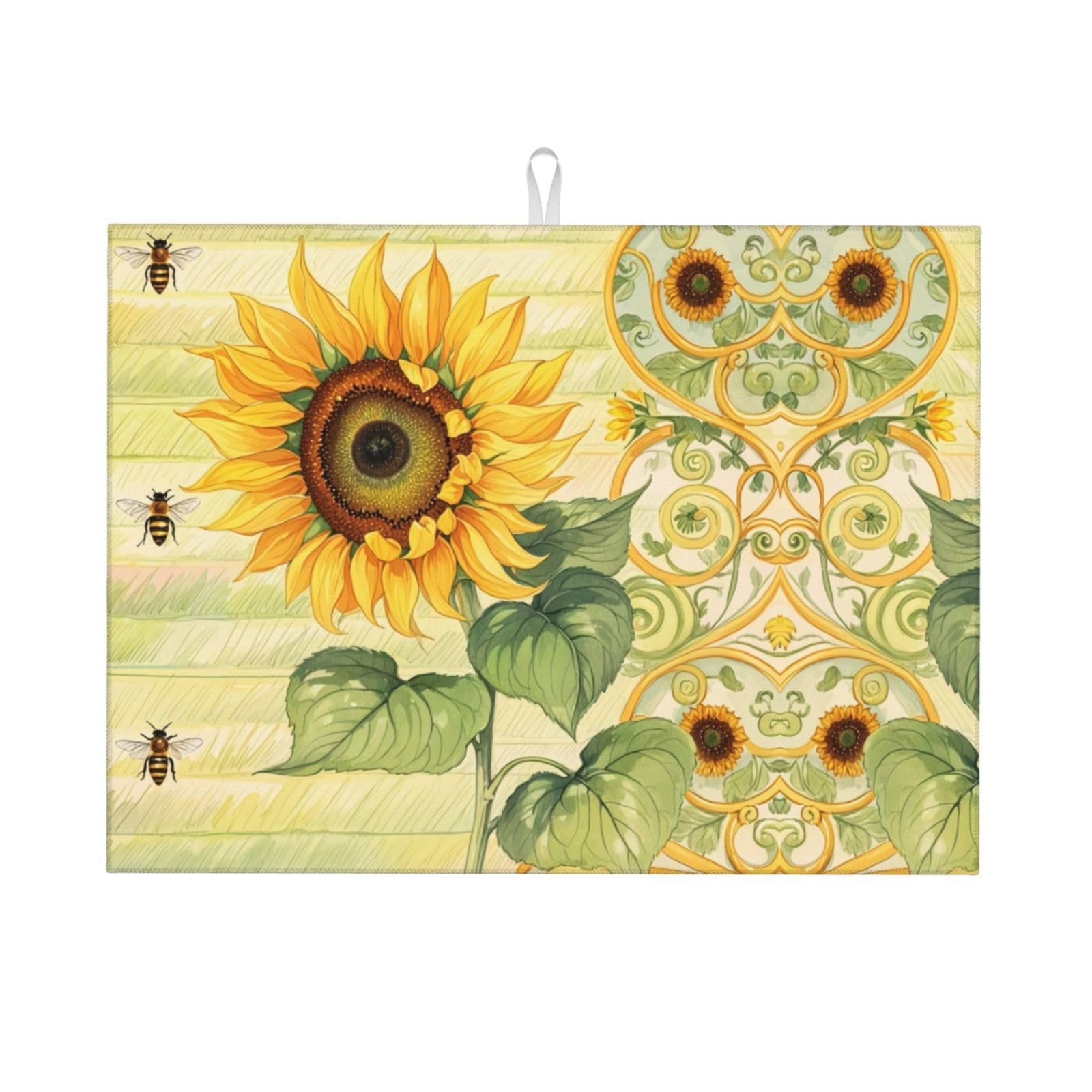 Sunflower Bee Dish Drying Mat Highly Absorbent Double