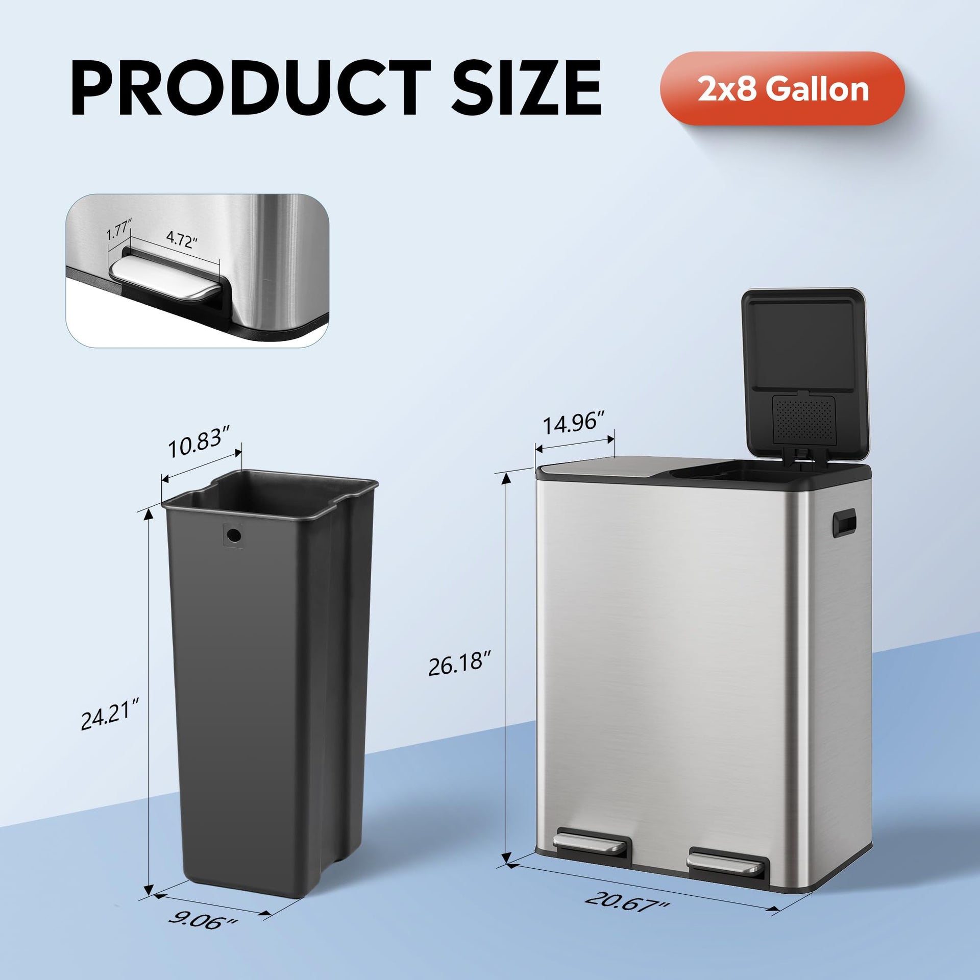 2 x 8 Gallon Stainless Steel Dual Trash Can (2 Count)