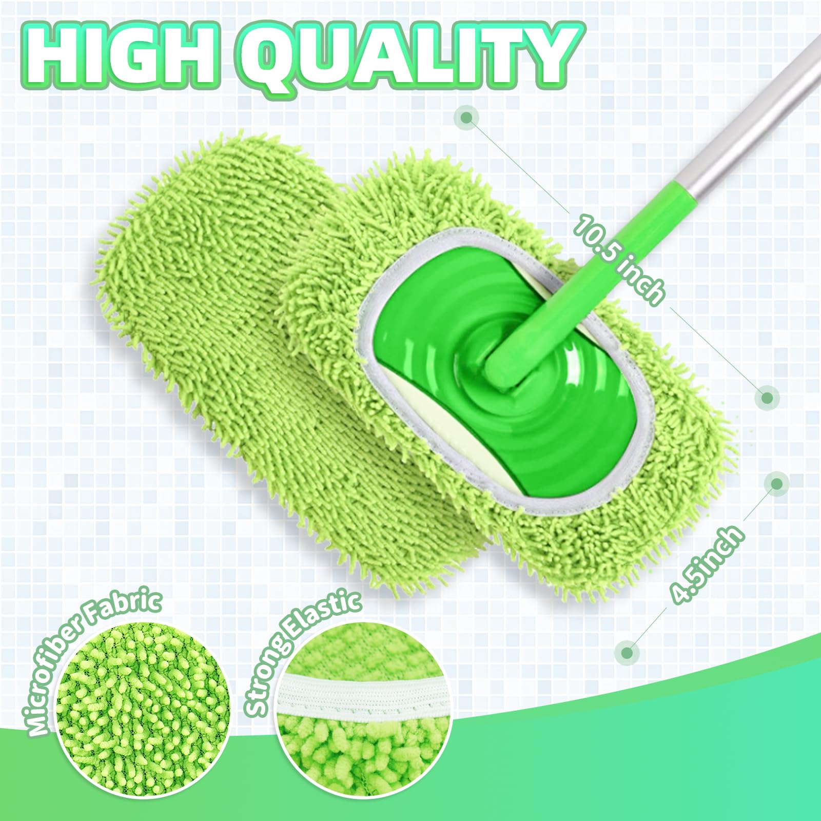 8 Pack Green Reusable Chenille Mop Pads Fit for Swiffer Sweeper (8 Count)