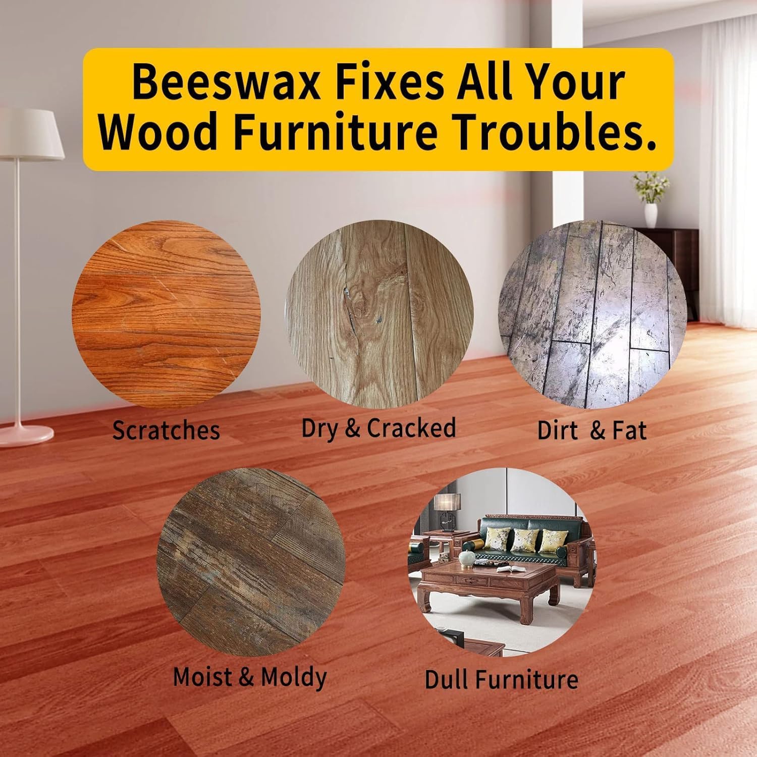 PIPIHUA Beeswax Polish and Conditioner for Wood Furniture - Waterproof & Restorer Wood Wax, Multipurpose Beeswax Furniture Polish and Cleaner for All Types and Colours 16.23 Fl Oz, 3 Pack