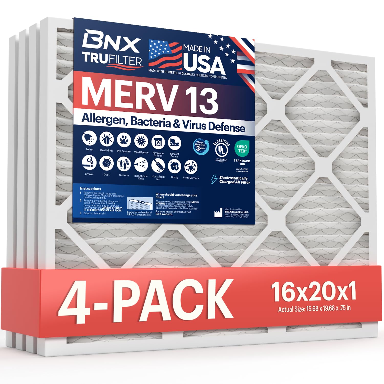 TruFilter 16x20x1 Air Filter MERV 13 (4 Count)