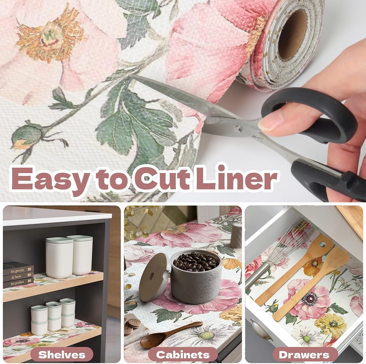 Floral Shelf Liner Pink Cabinet Liners for Shelves 15.7In x 10FT