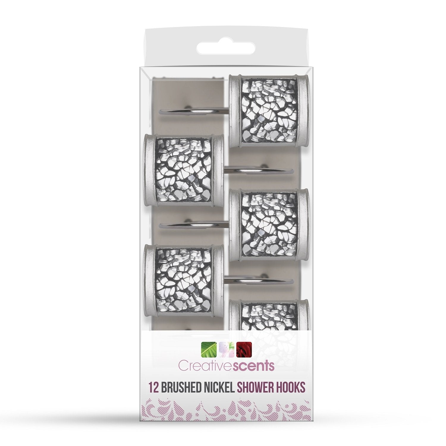 Silver Shower Curtain Hooks Decorative (12 Count)