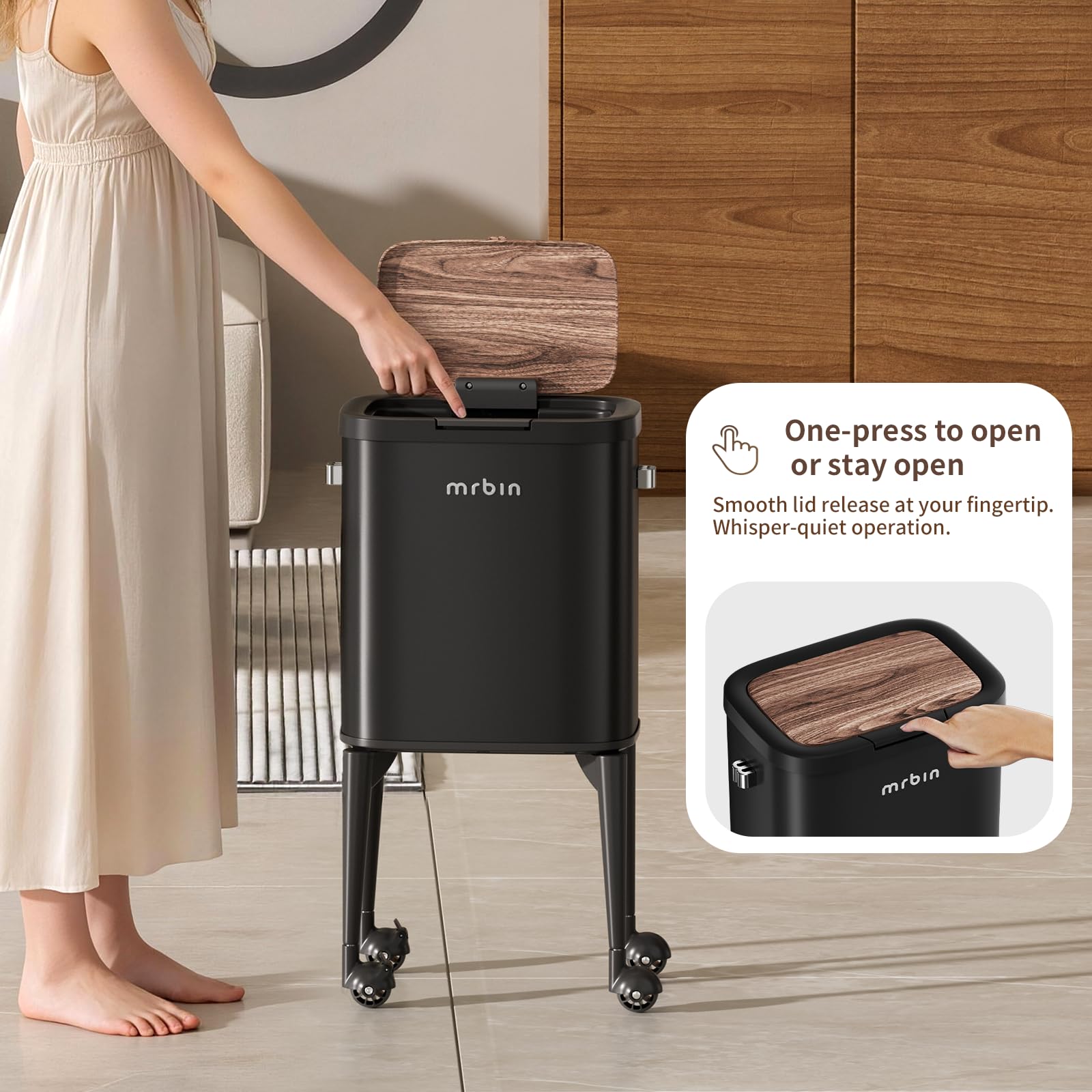 Metal Kitchen Trash Can with Wheel Legs