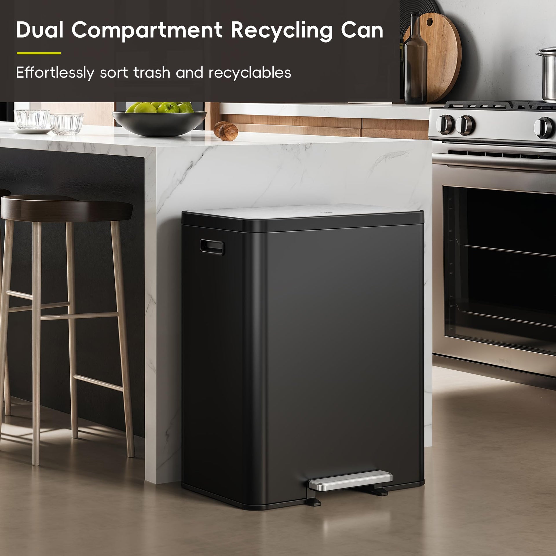 EcoCasa II 36L+24L Dual Trash Can with Recycle Bin