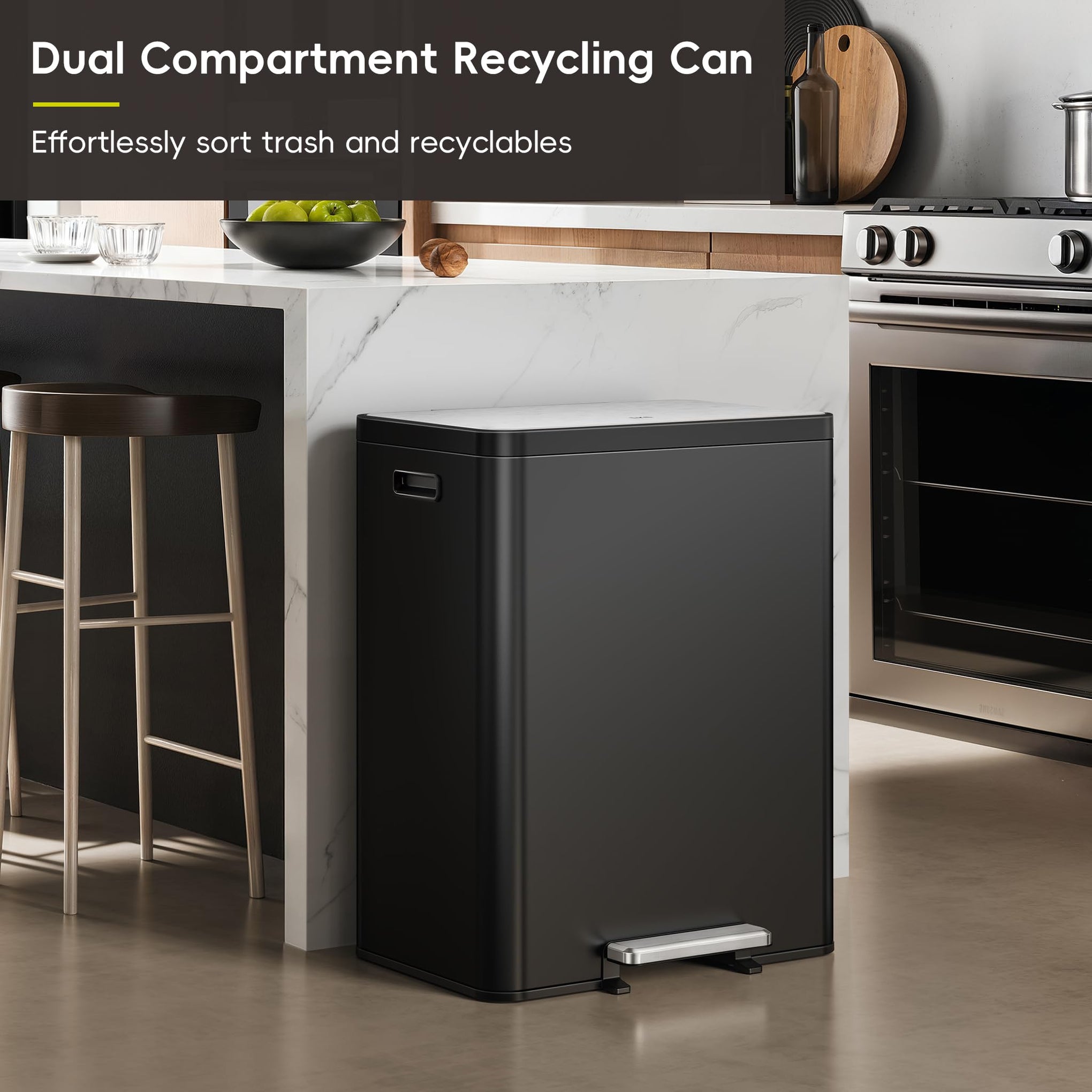EcoCasa II 36L+24L Dual Trash Can with Recycle Bin