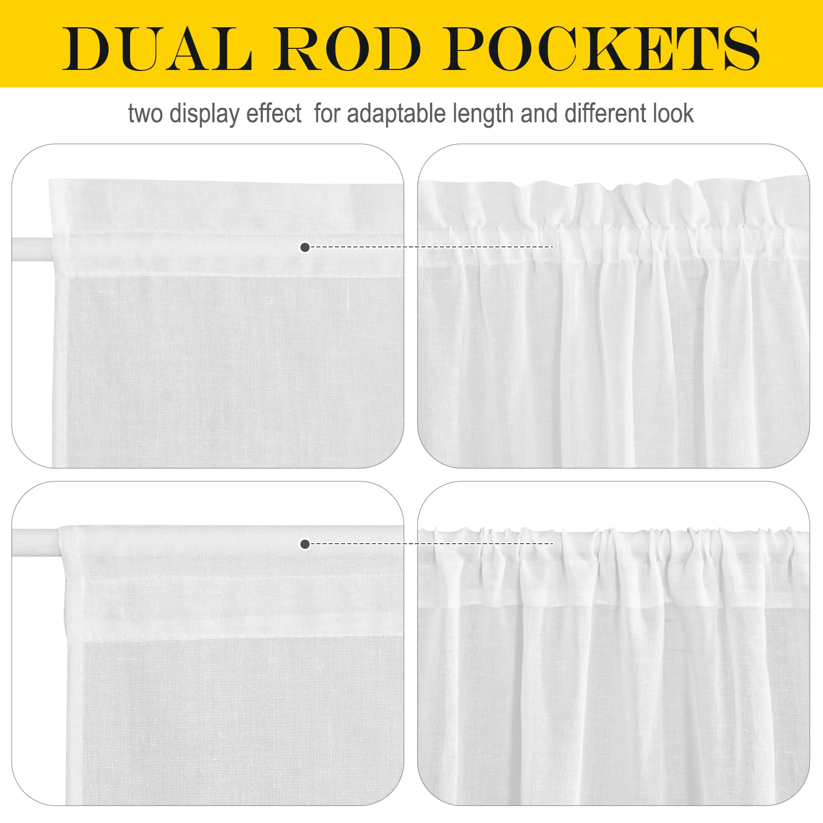 White Sheer Door Window Curtain 40 inches Long for Kitchen
