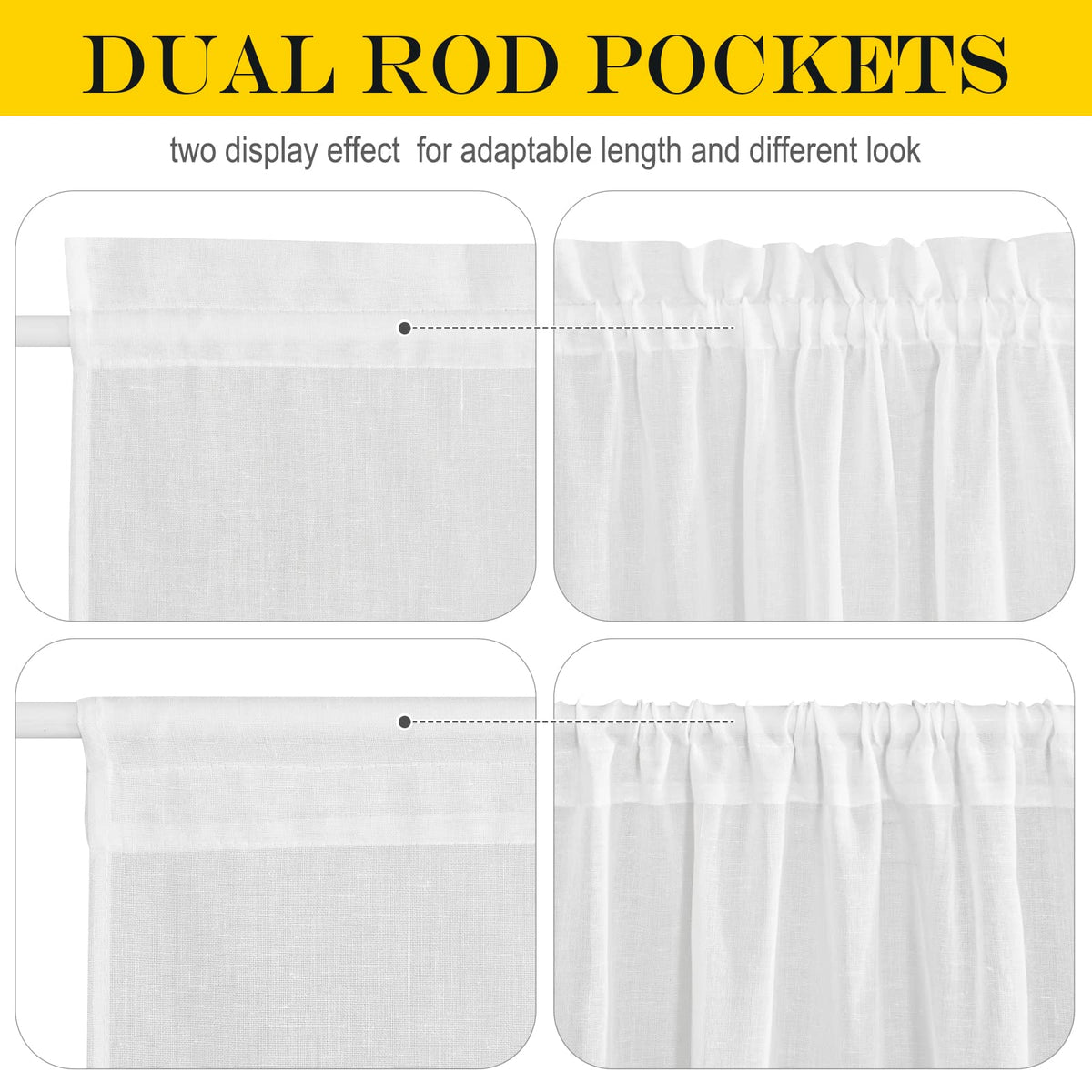 White Linen Semi Sheer French Door Panels 80 inch Long