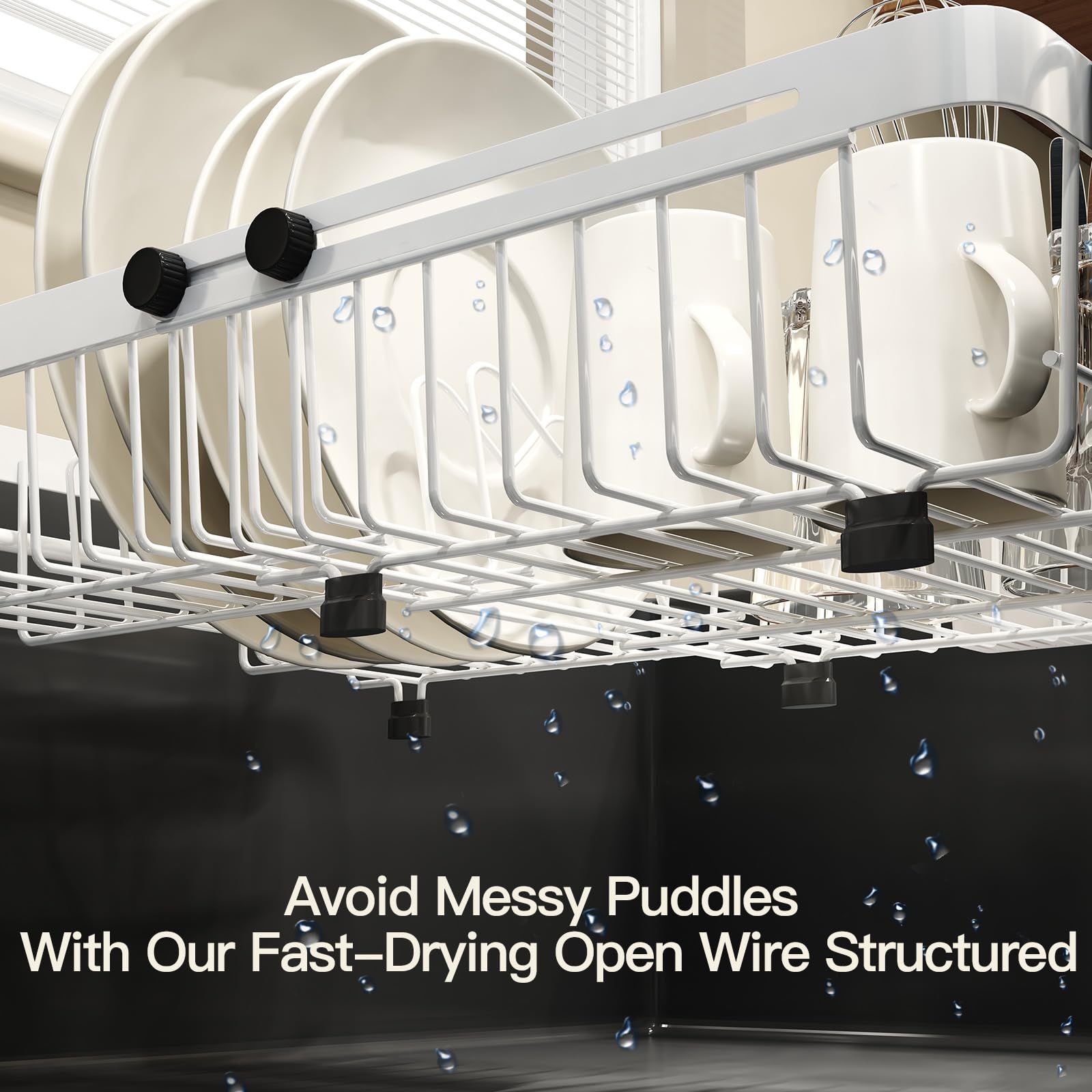 White Dish Drying Rack Over The Sink with Utensil Holder