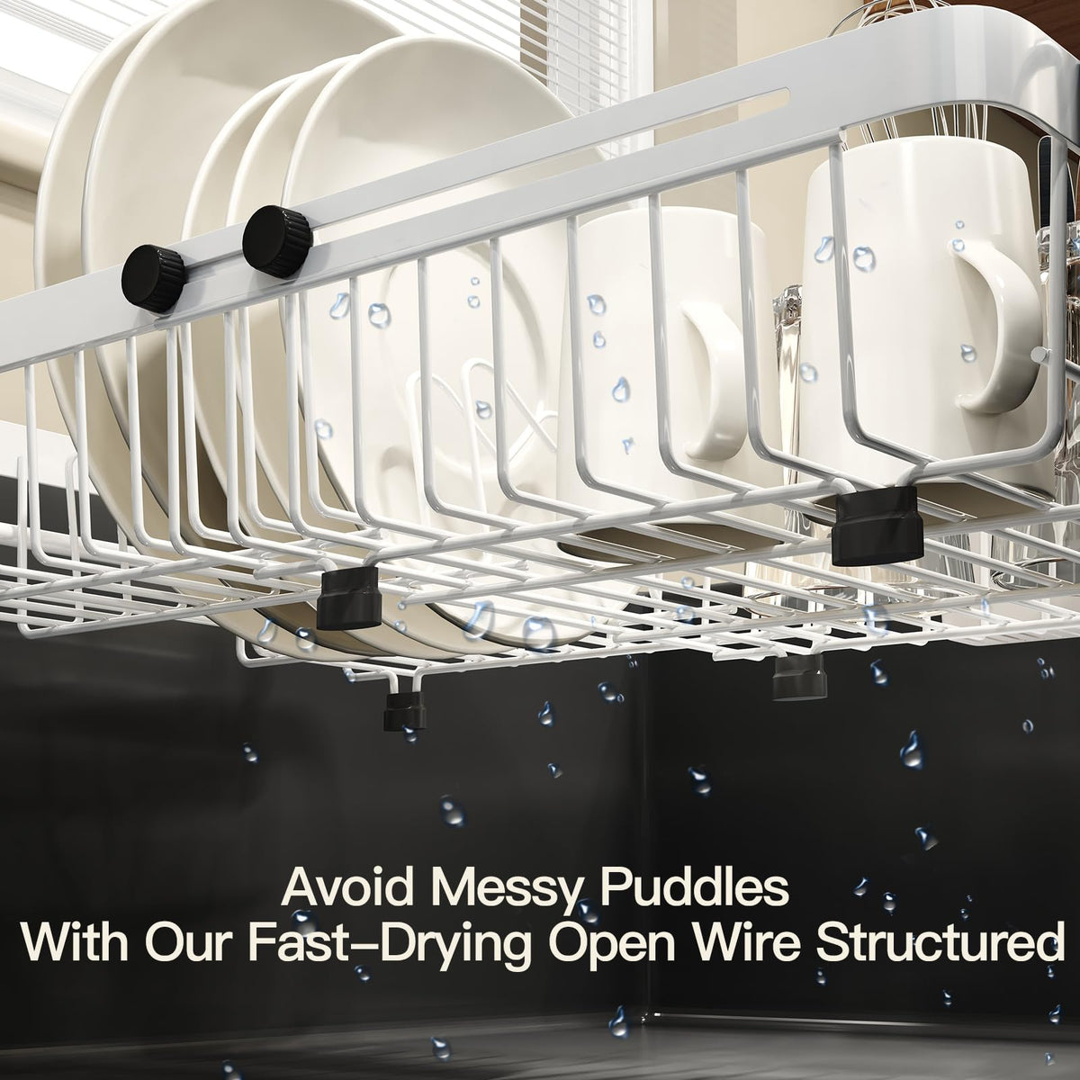 White Dish Drying Rack Over The Sink with Utensil Holder