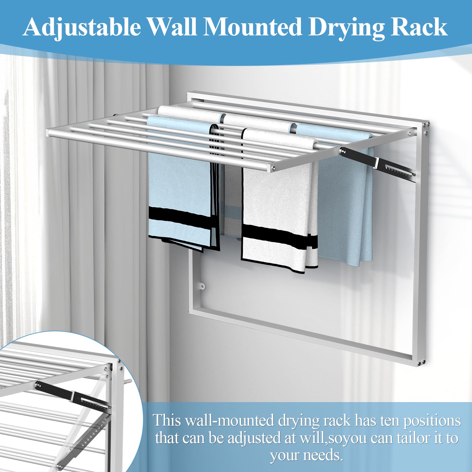 2 Pcs Wall Mount Clothes Drying Rack 26 X 31.5 Laundry Room Organizer Laundry Drying Rack Foldable Stainless Steel Drying Rack Clothing Space Saver Laundry Rack for Hanging Clothes Sock Towel (2 Count)