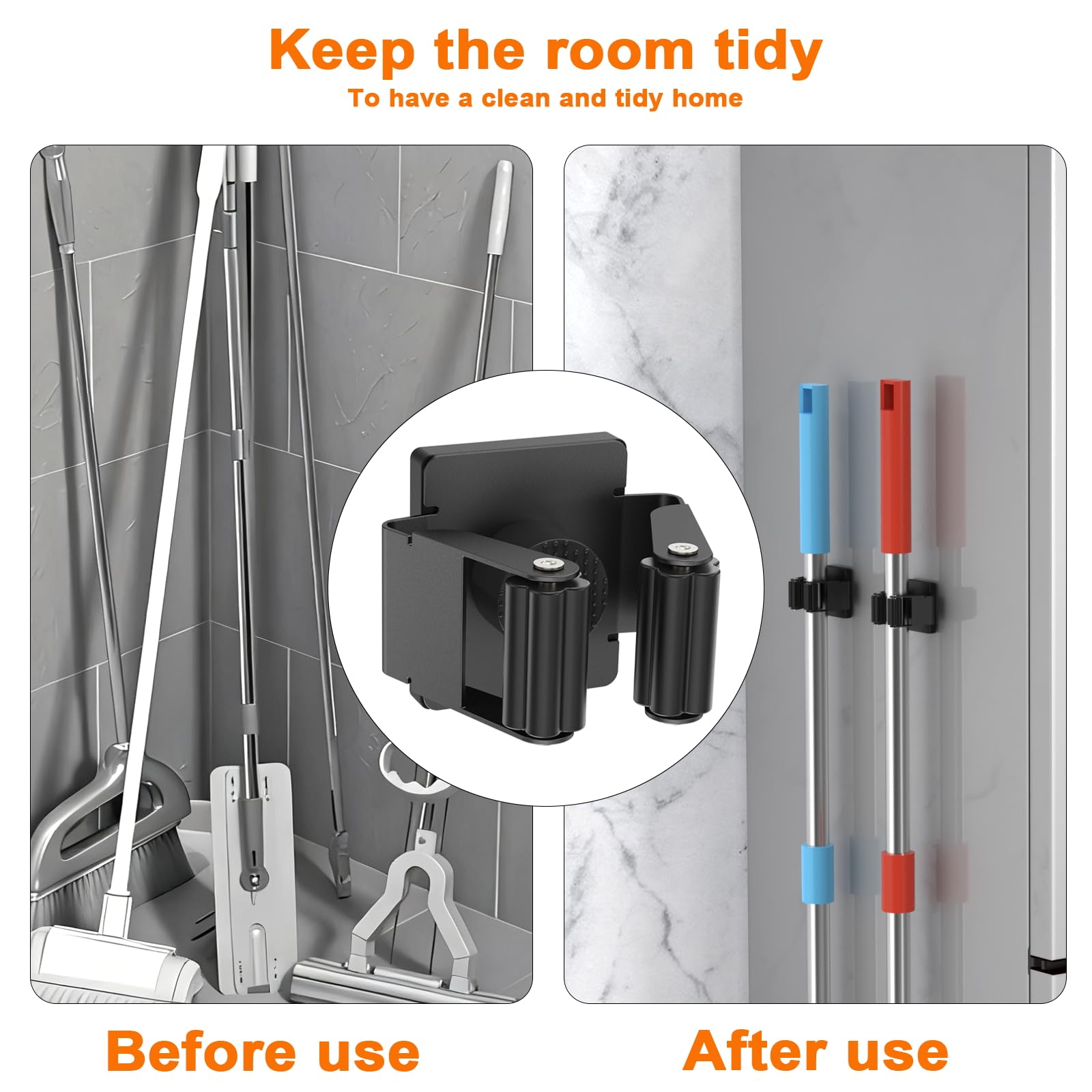 Strong Magnetic Mop Broom Holder (4 Count)