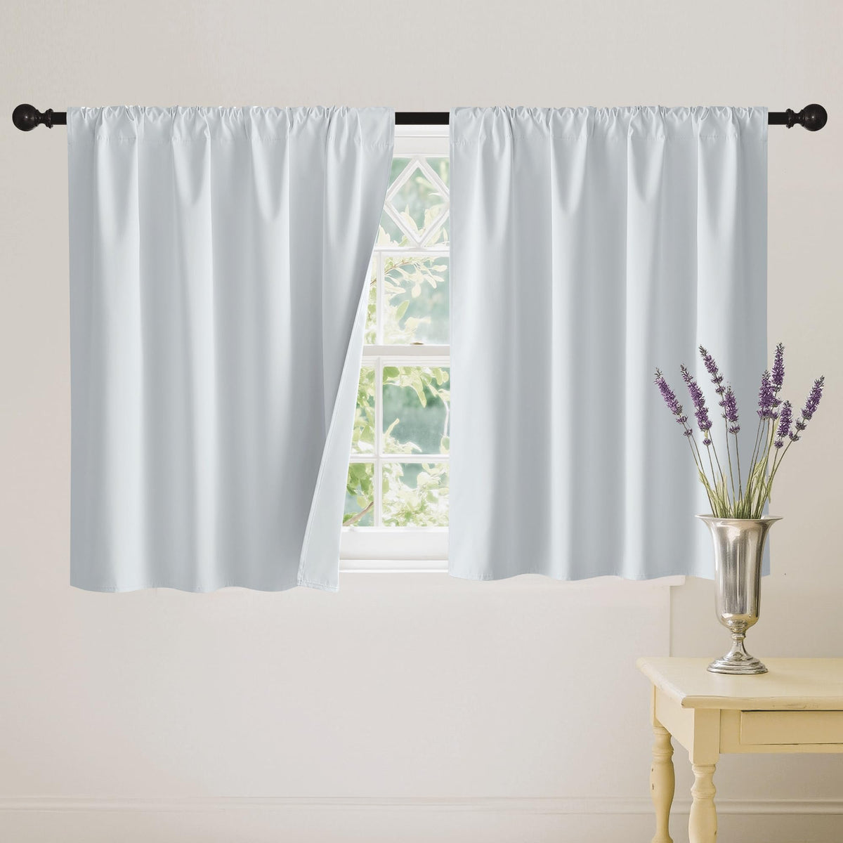 Short White 100% Blackout Curtains for Small Window (2 Count)