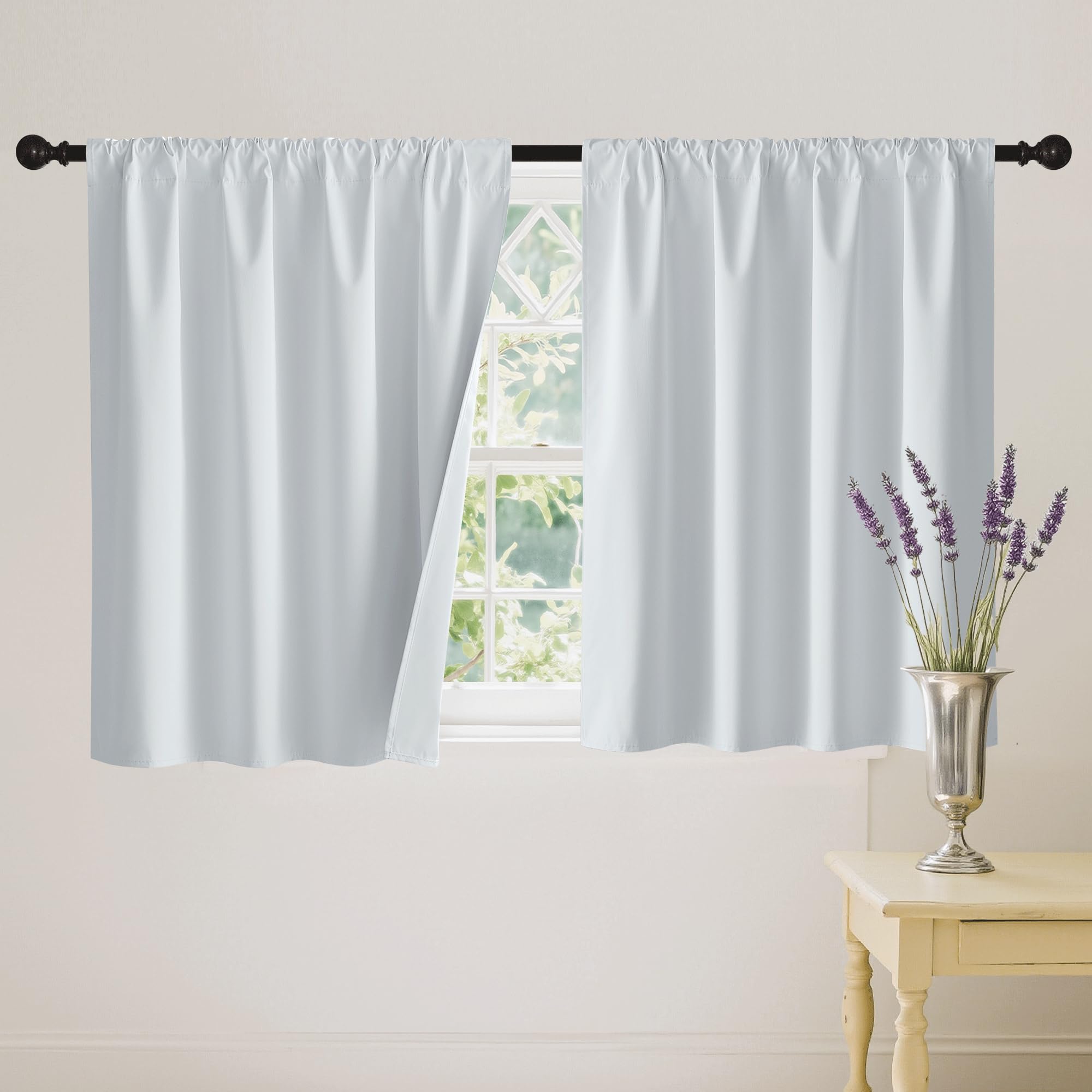 Short White 100% Blackout Curtains for Small Window (2 Count)
