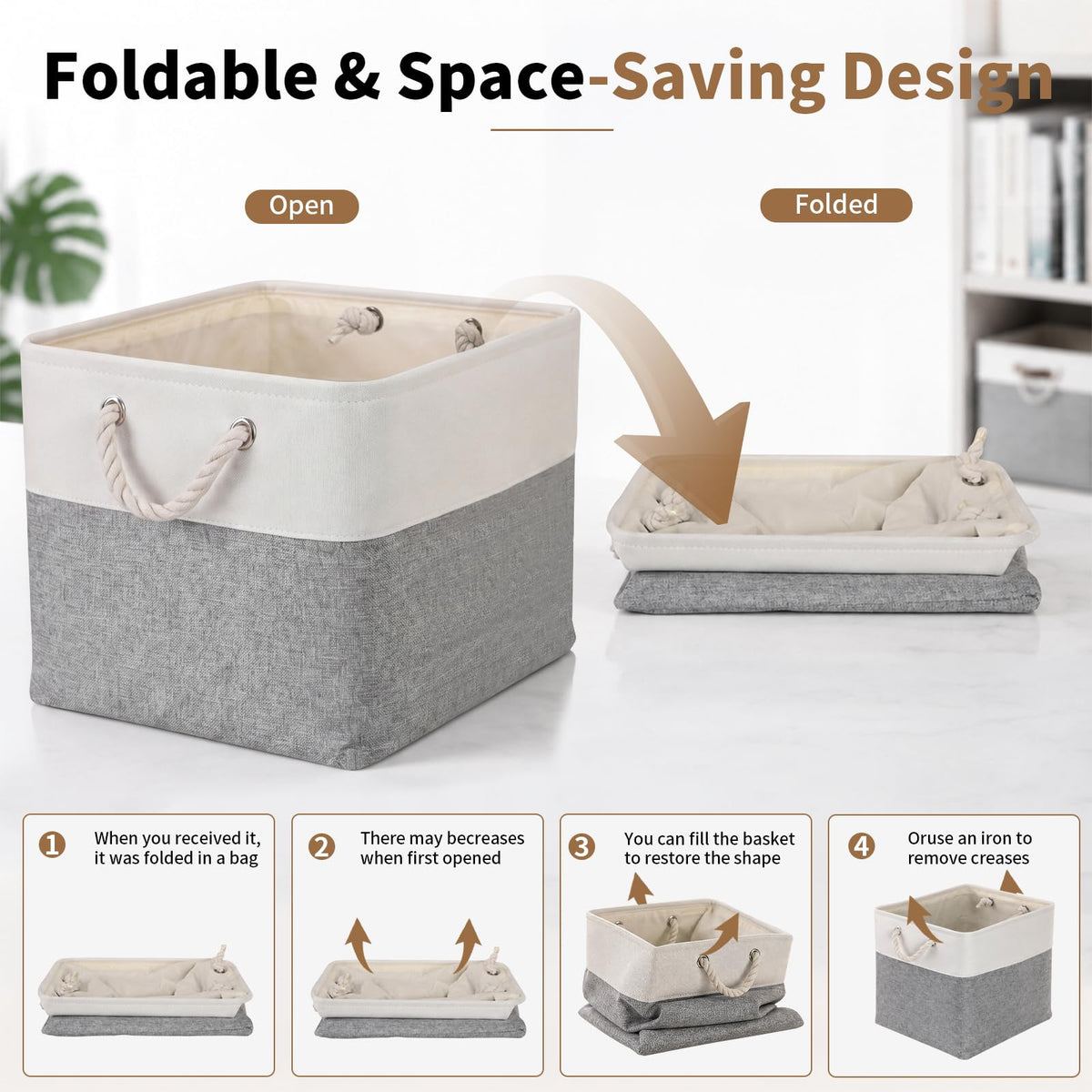 13×15×13 Inch Foldable Fabric Storage Basket with Handles (6 Count)