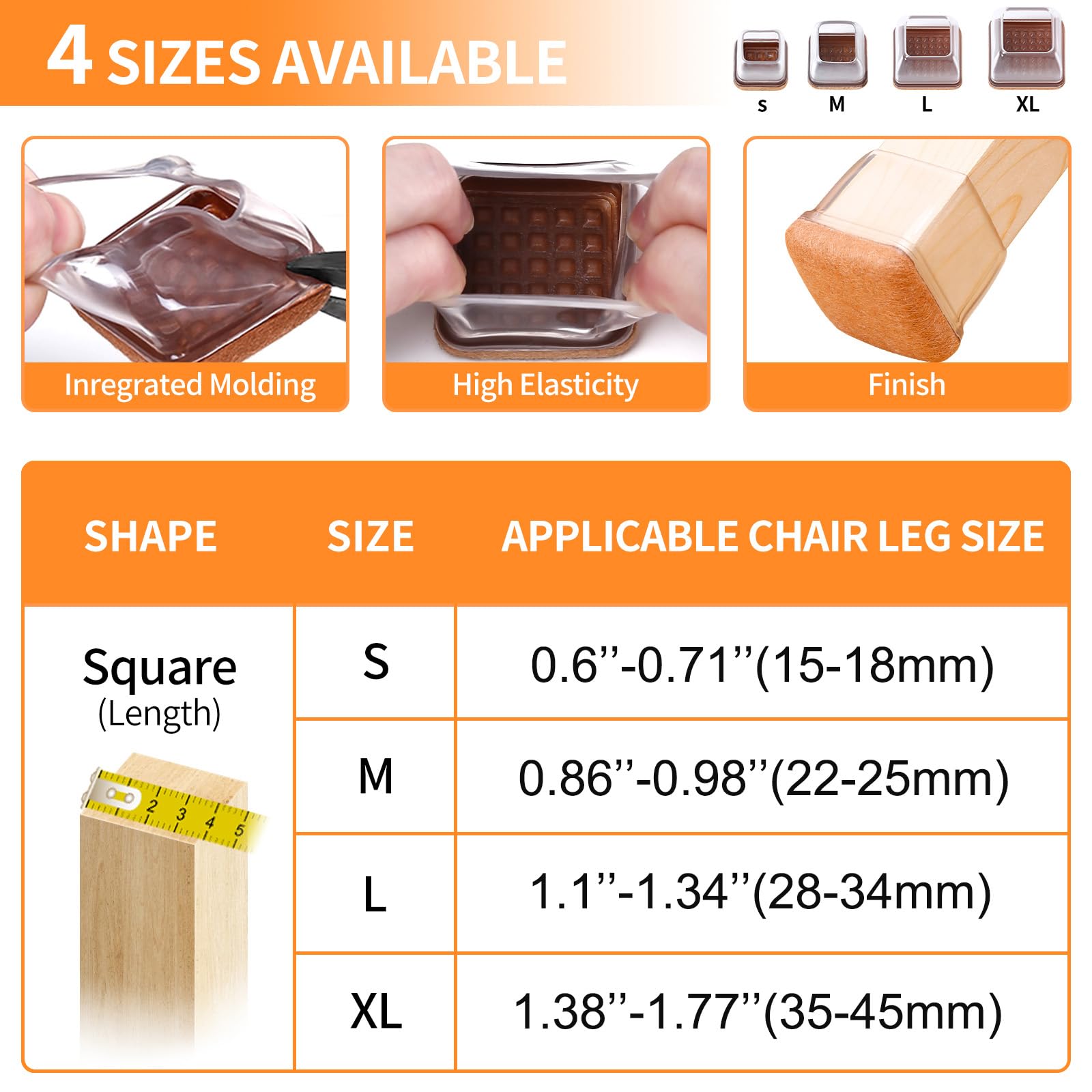 24 Pcs Clear Square Chair Leg Floor Protectors with Felt (24 Count)