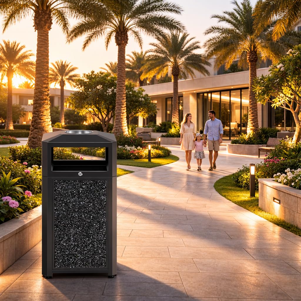 40 Gal. Commercial Outdoor Trash Can with Lid & Ashtray