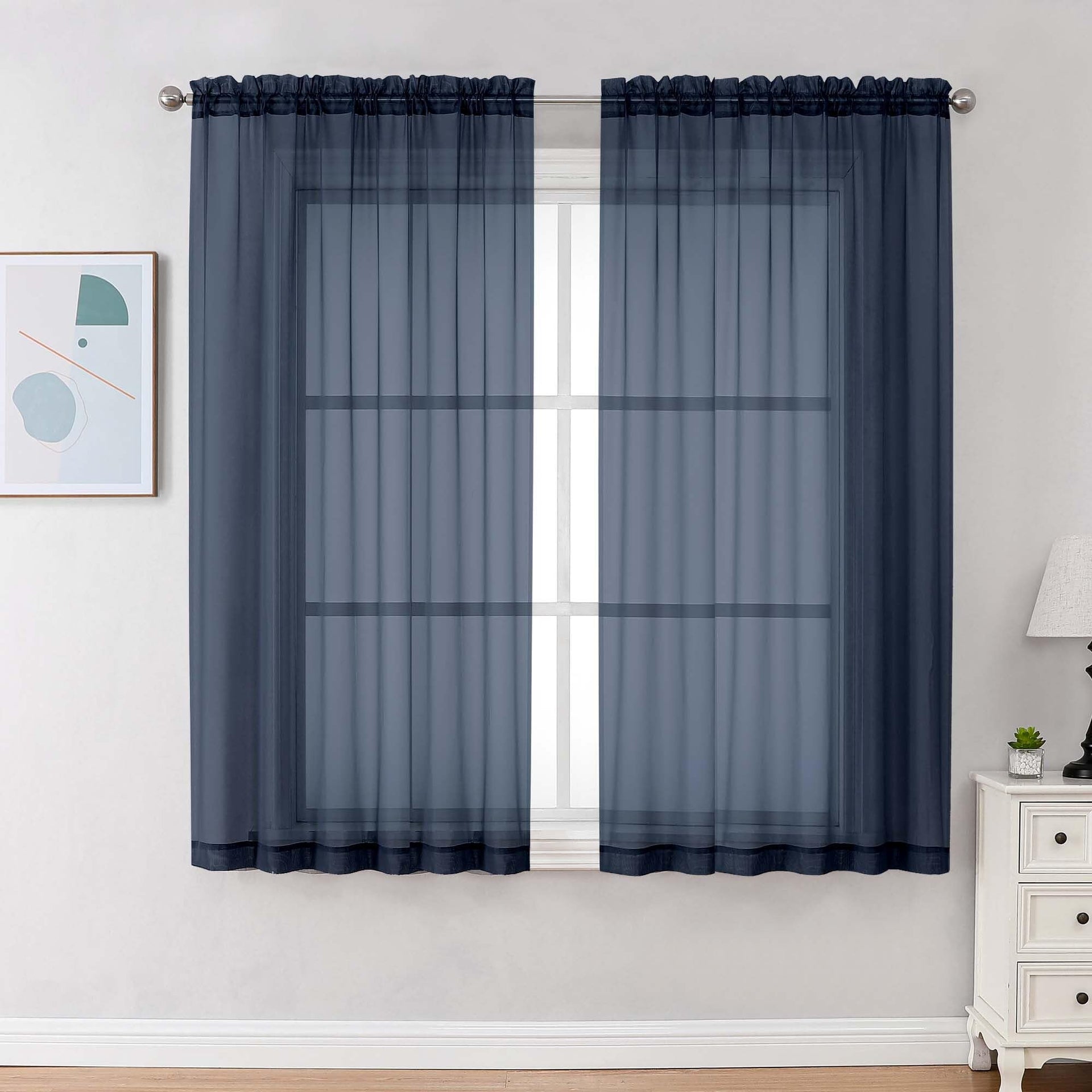 Navy Blue Sheer Curtains 63 Inches Long 2 Panels (2 Count)