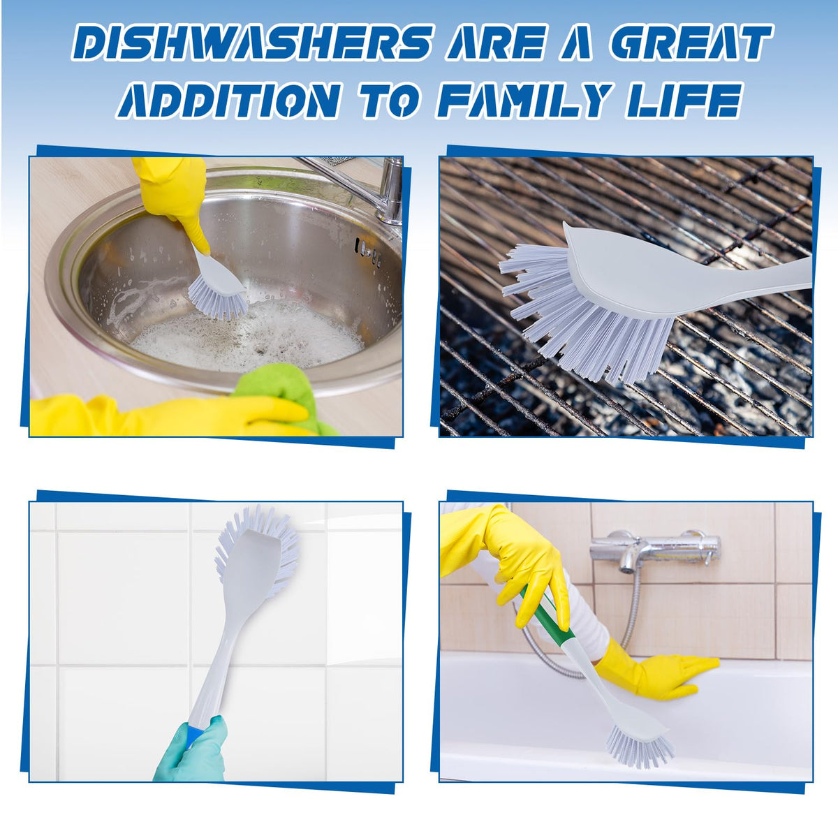 6 Pcs Blue and Green Kitchen Scrub Dish Brush Bulk with 11 Inch Anti Slip Handle Cleaning Dish Scrubber with Stiff Bristles Washing Scrub Brushes for Housekeeping for Pots and Pans (6 Count)