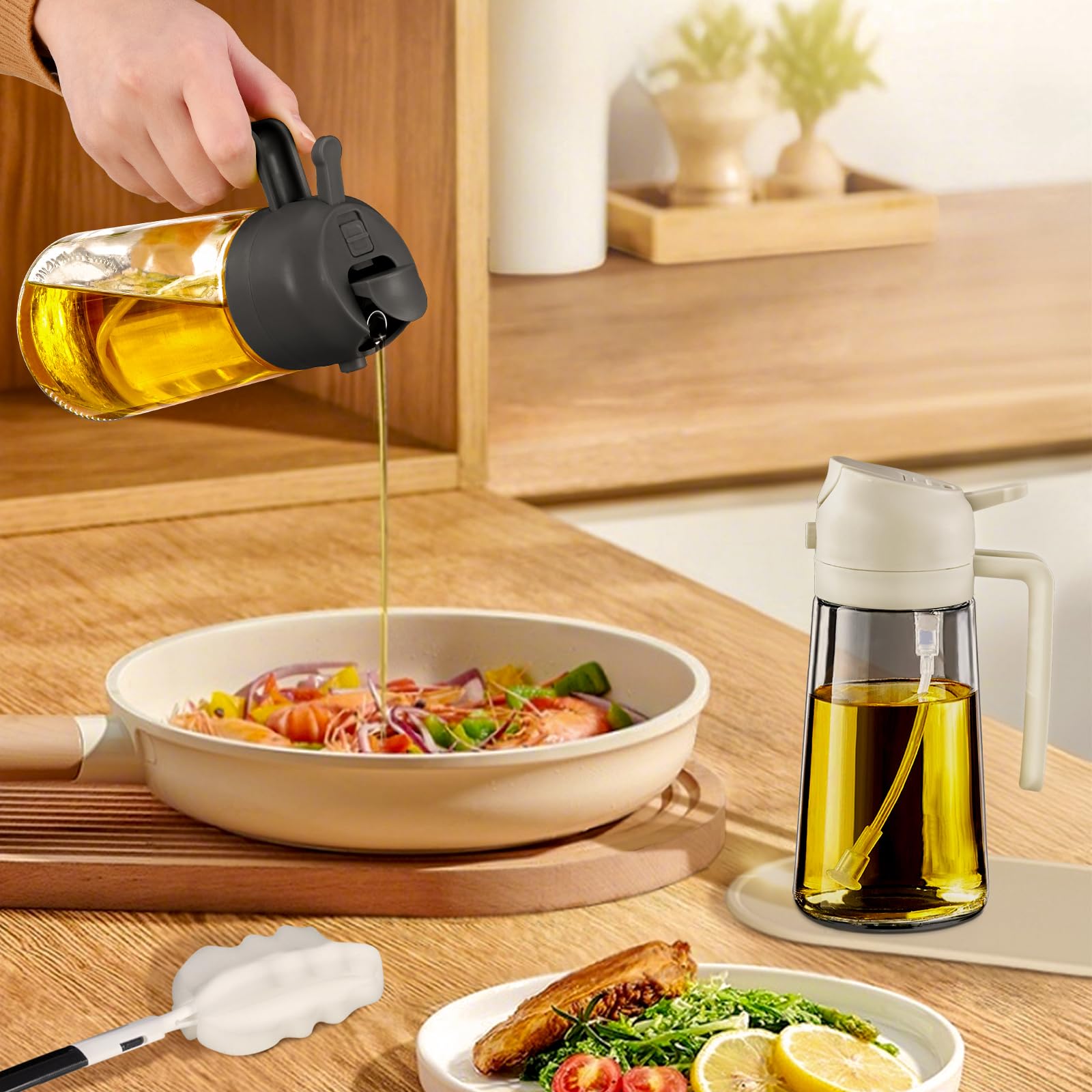 4Pcs 16oz 470ml Glass Olive Oil Sprayer Set with Stickers