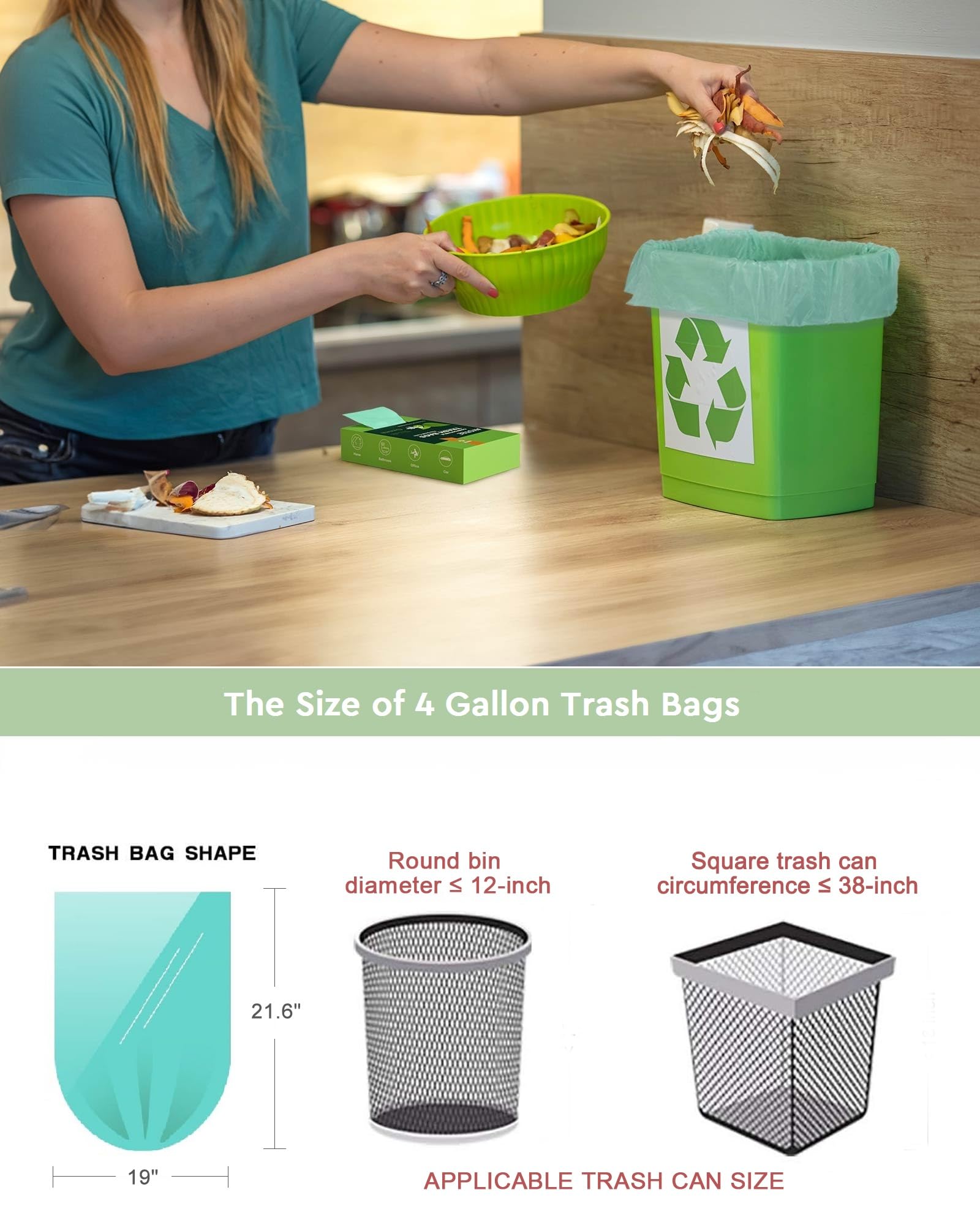 4 6 Gallon Small Trash Bags Compostable Trash Bags (60 Count)