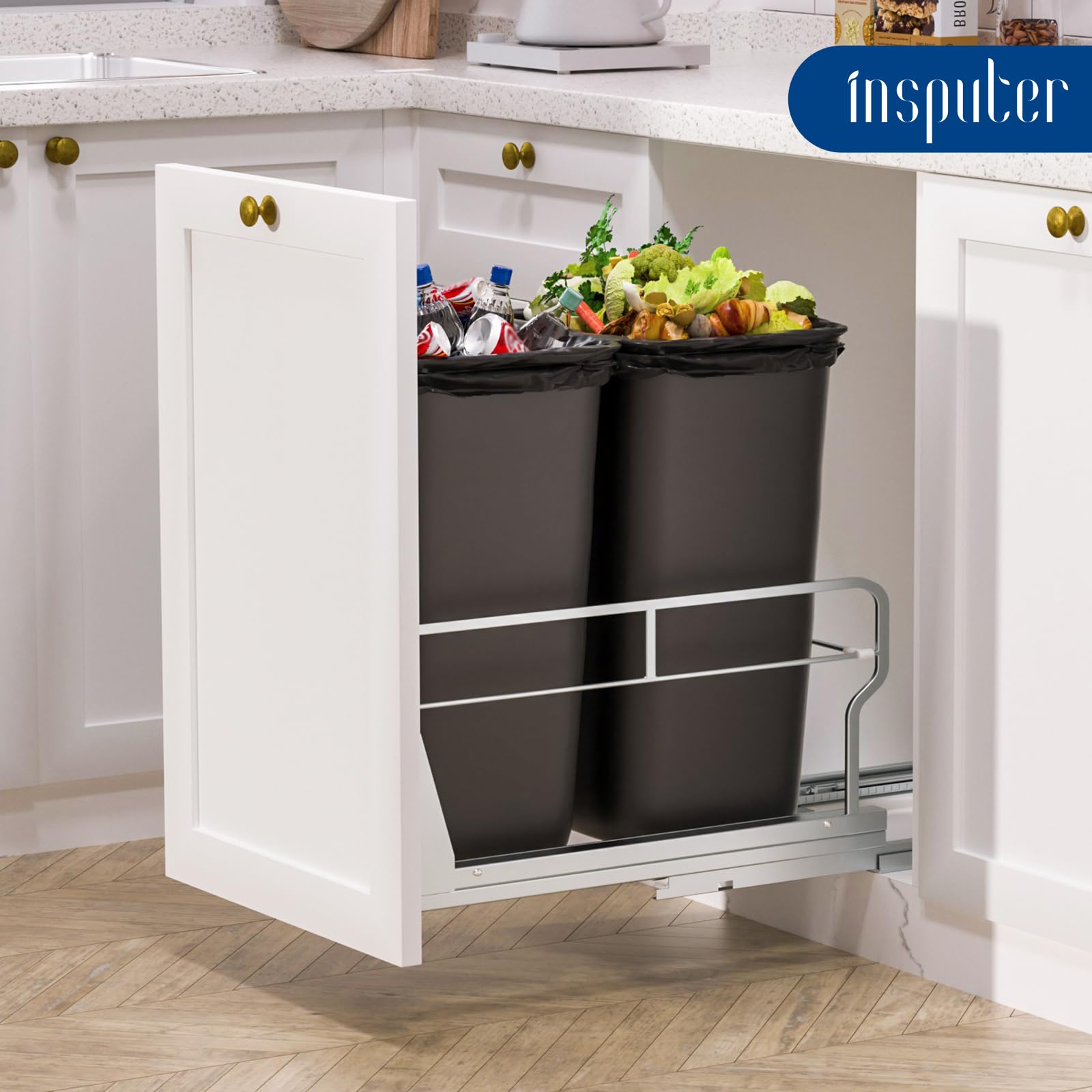 Dual Pull Out Trash Can Under Cabinet with Soft