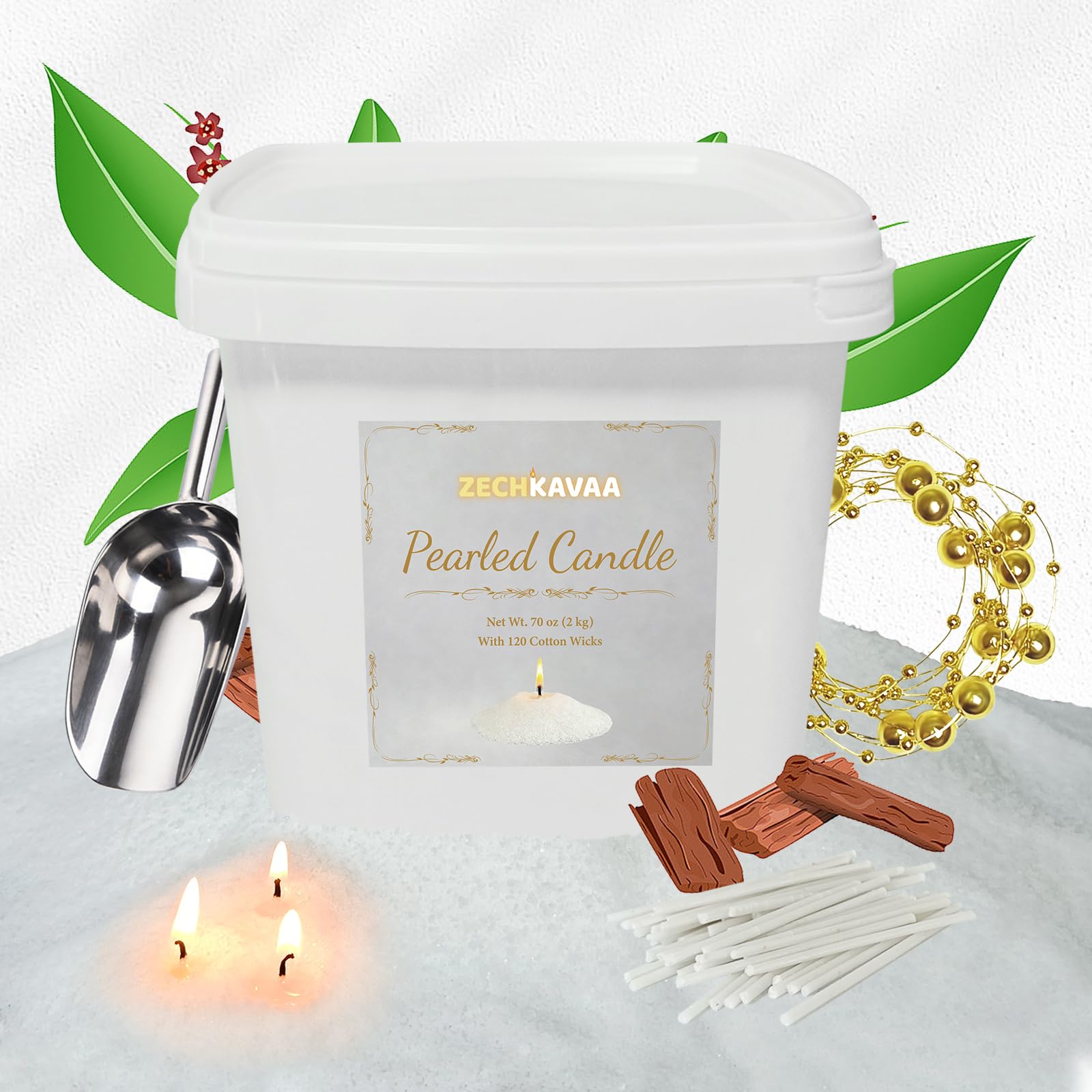 Sandalwood Scented White Pearled Candle 70.5oz Luxury Sand Candle Granulated Wax (70.5 Ounce)