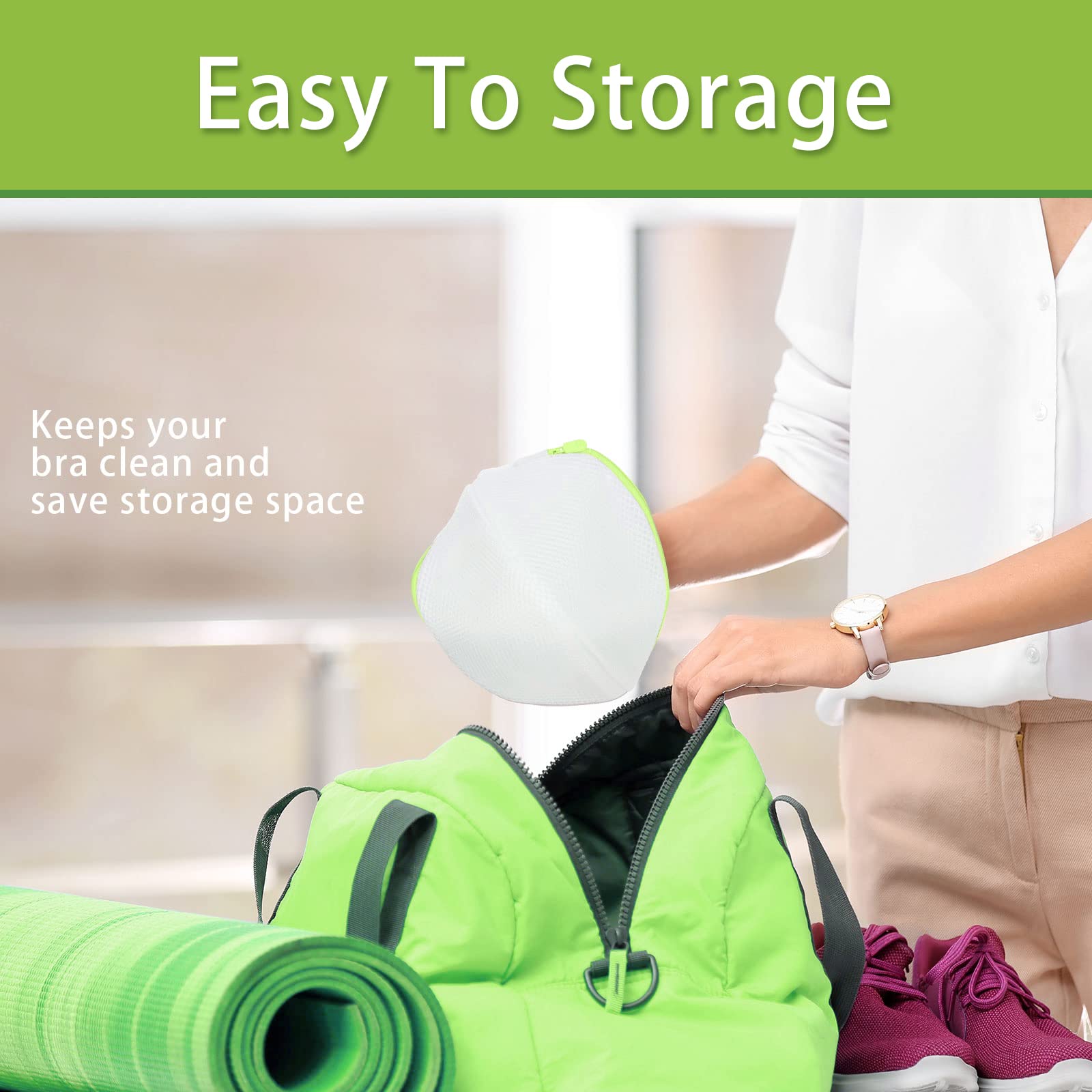 6 Pcs Bra Washing Bag for Laundry Storage Women 7.87 Inch Green