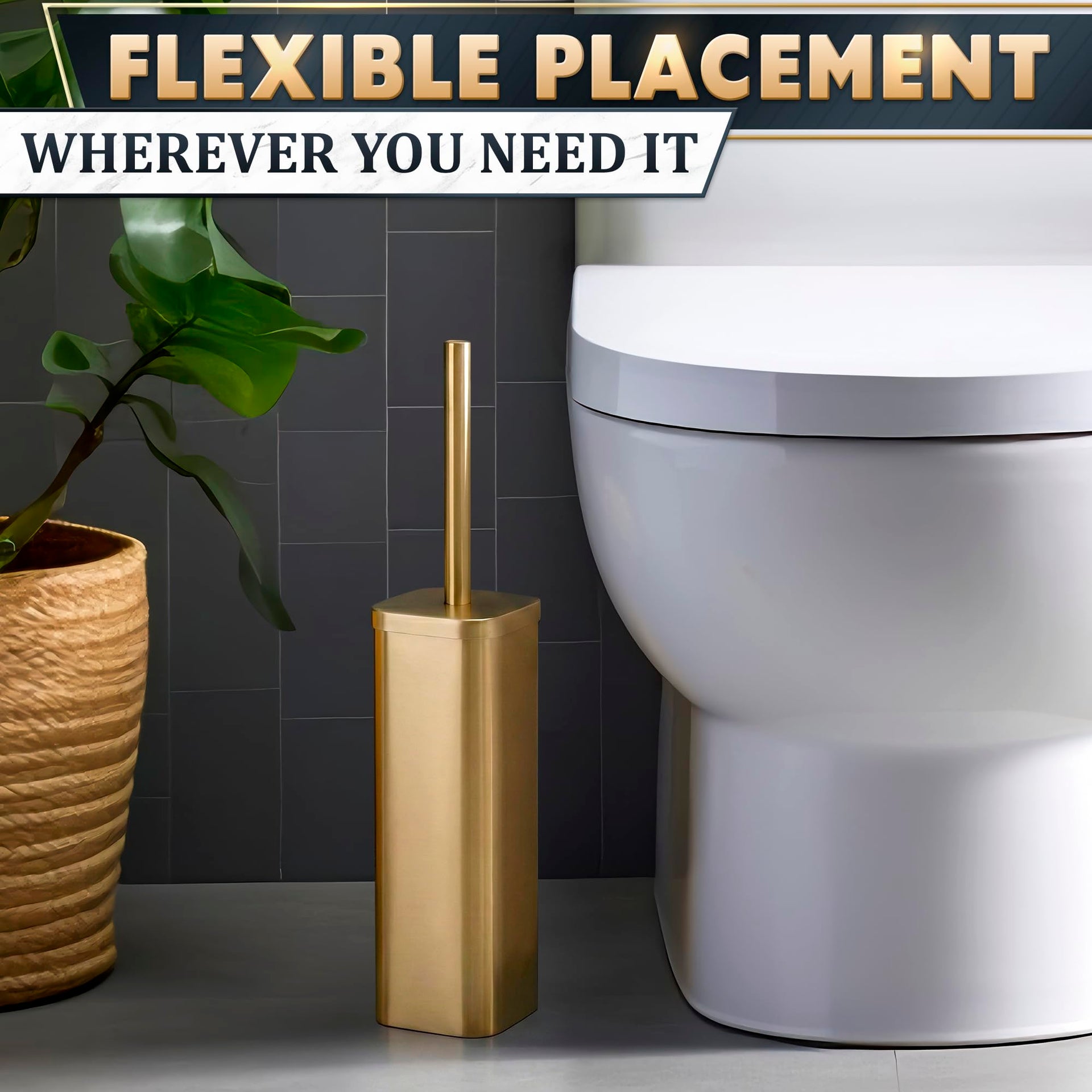 Gold Toilet Brush and Holder Set