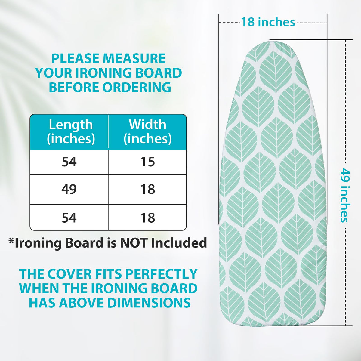 Wide Ironing Board Cover and Pad 18 x 49 inch Heat Reflective with Hook and Loop Fasteners