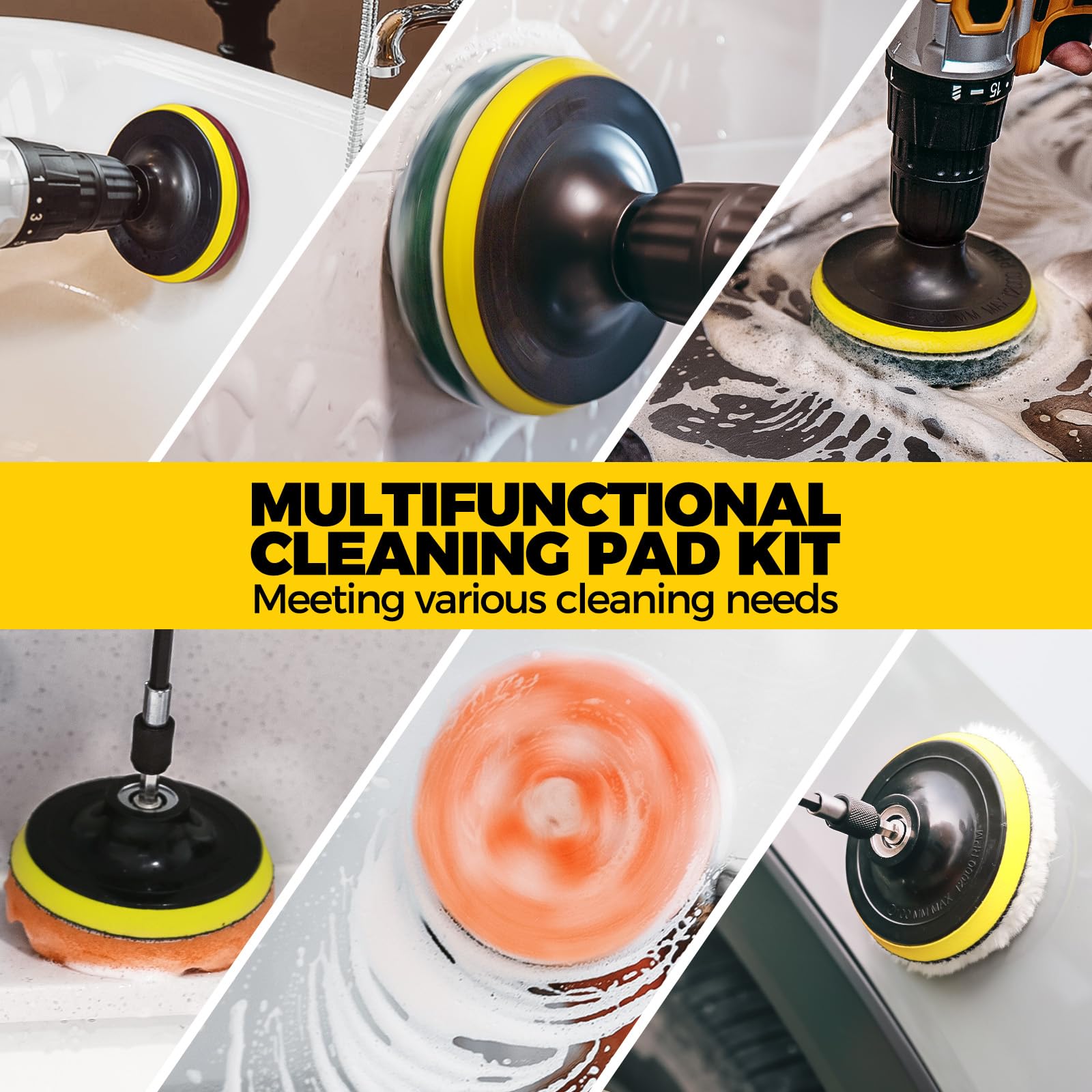 11 Piece Drill Brush Attachment Set Scouring Pads Power Scrubber Brush Scrub Pads for Bathroom Surfaces