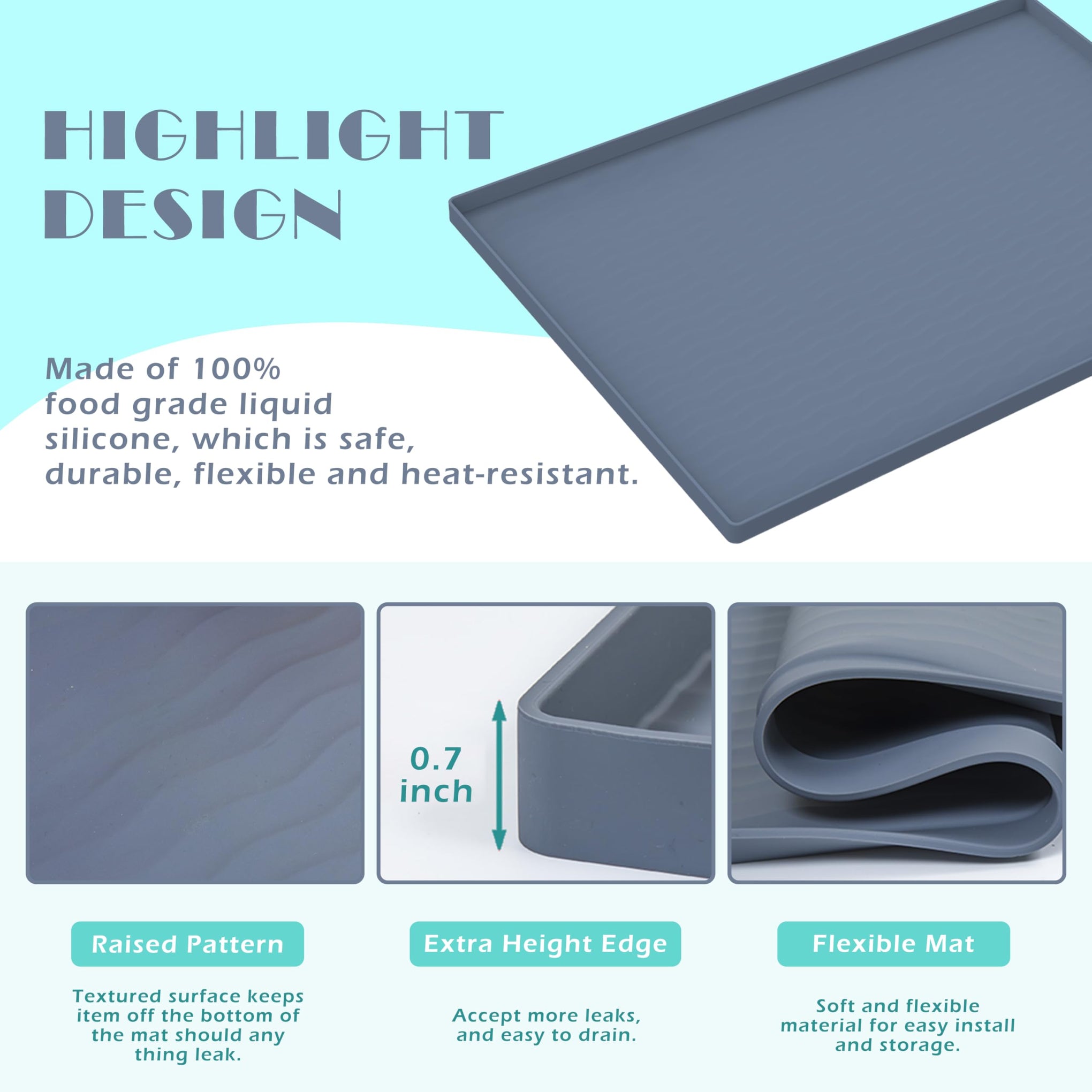 Waterproof Silicone Under Sink Mat 19'' x 12'' Shelf Liner for Kitchen and Bathroom
