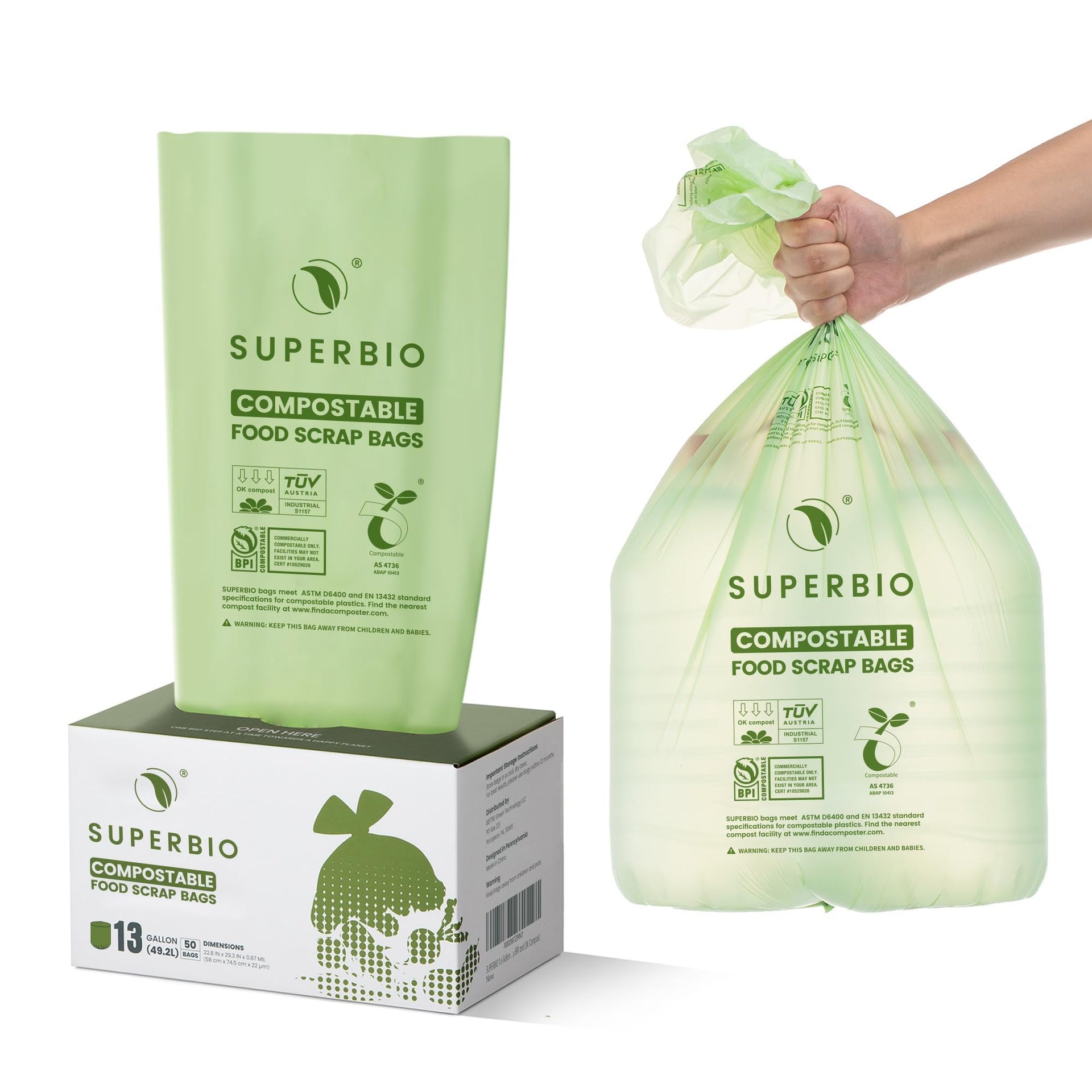 13 Gallon Compostable Kitchen Waste Bags (50 Count)