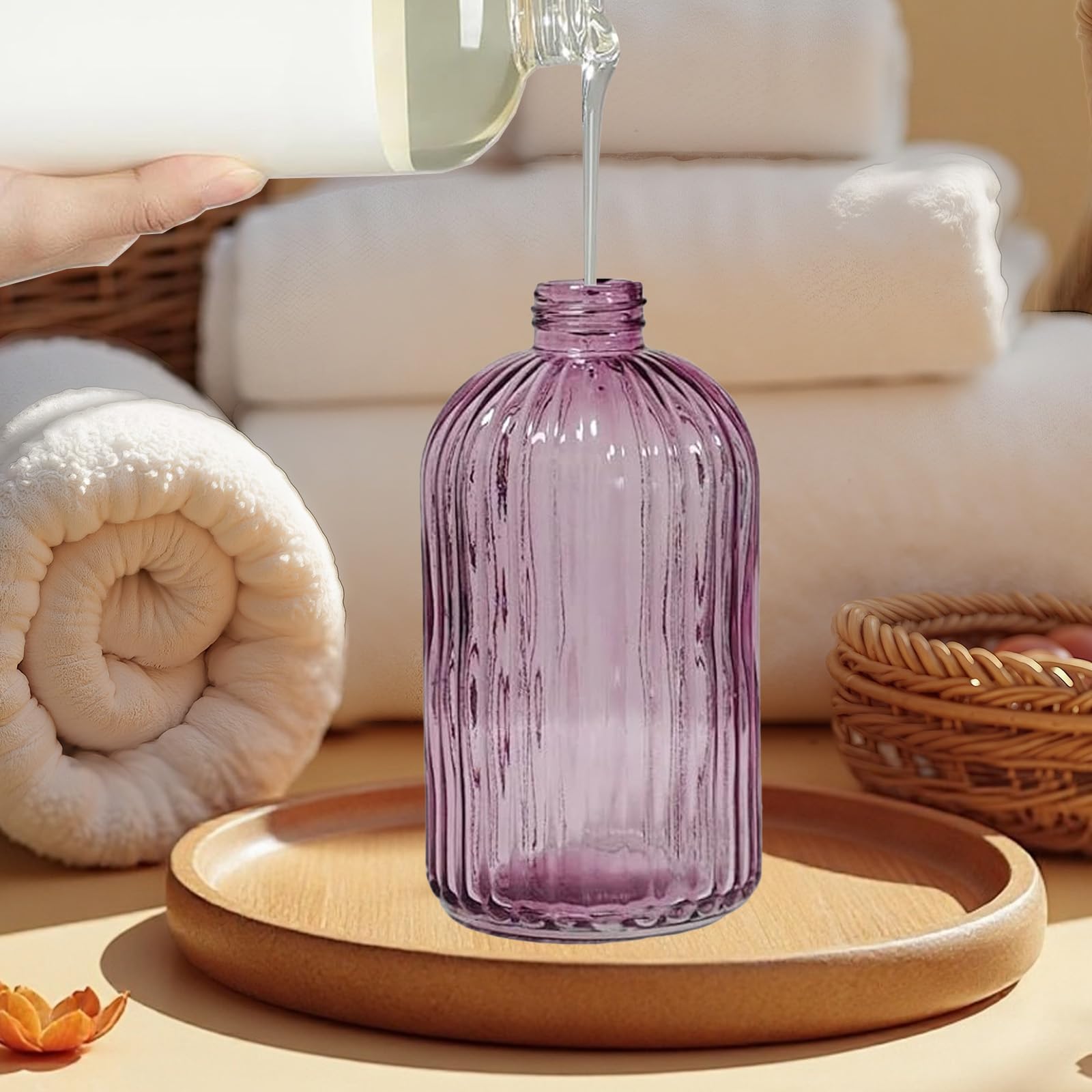 14Oz Purple Glass Soap Dispenser Bathroom