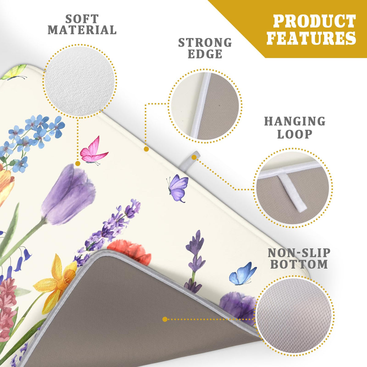 Spring Summer Floral Dish Drying Mat for Kitchen Counter 18x24 Inch Spring Flowers Dish Drainer Rack Mats Absorbent Kitchen Drying Mat Botanical Floral Drainer Rack Mats for Kitchen Countertop Decor