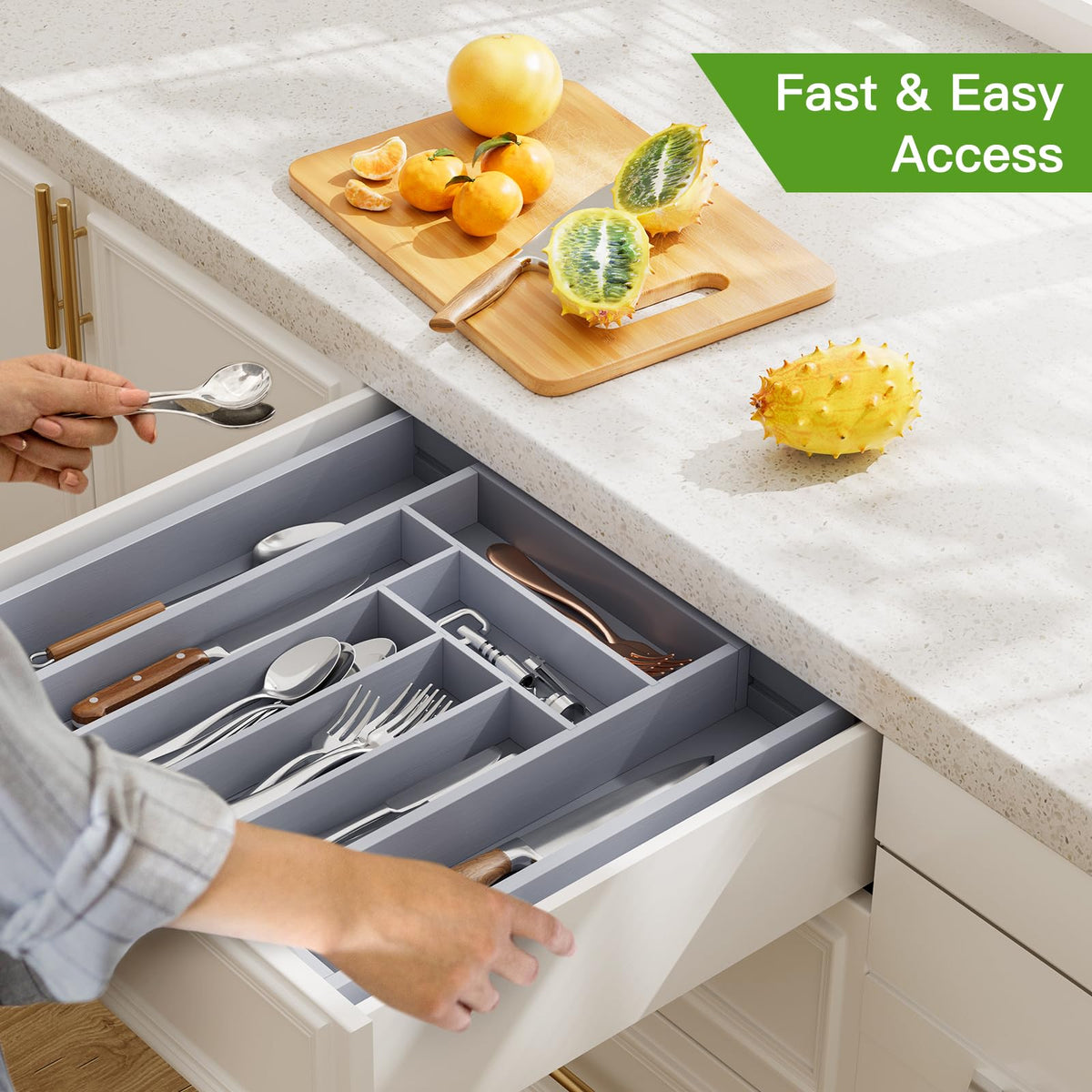 Bamboo Expandable Drawer Organizer for Utensils Holder