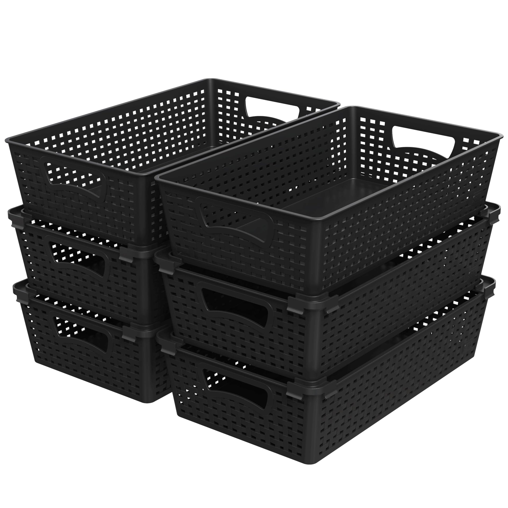 Stackable Plastic Woven Basket Organizer (6 Count)