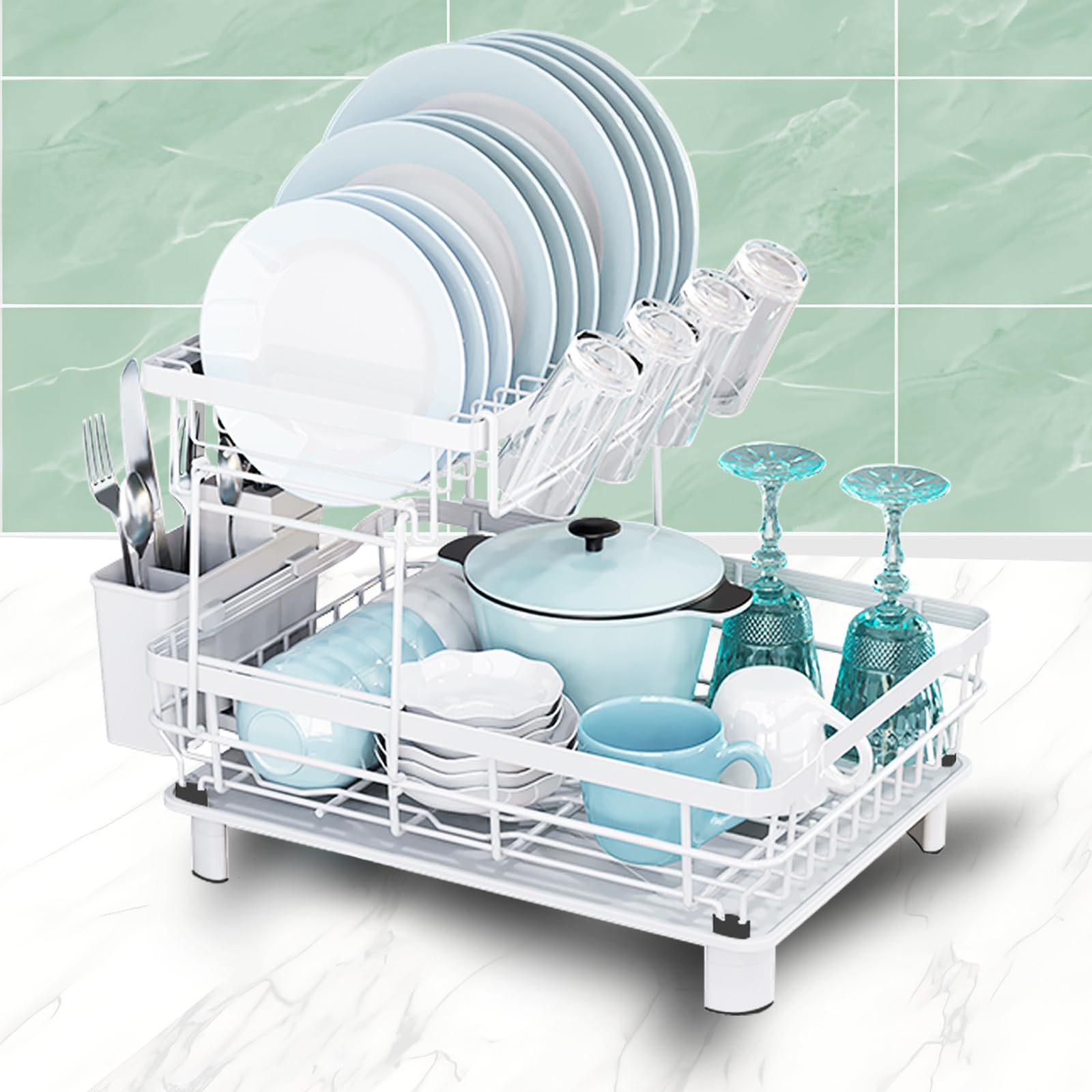 Dish Drying Rack with Drainboard for Kitchen Countertop 2